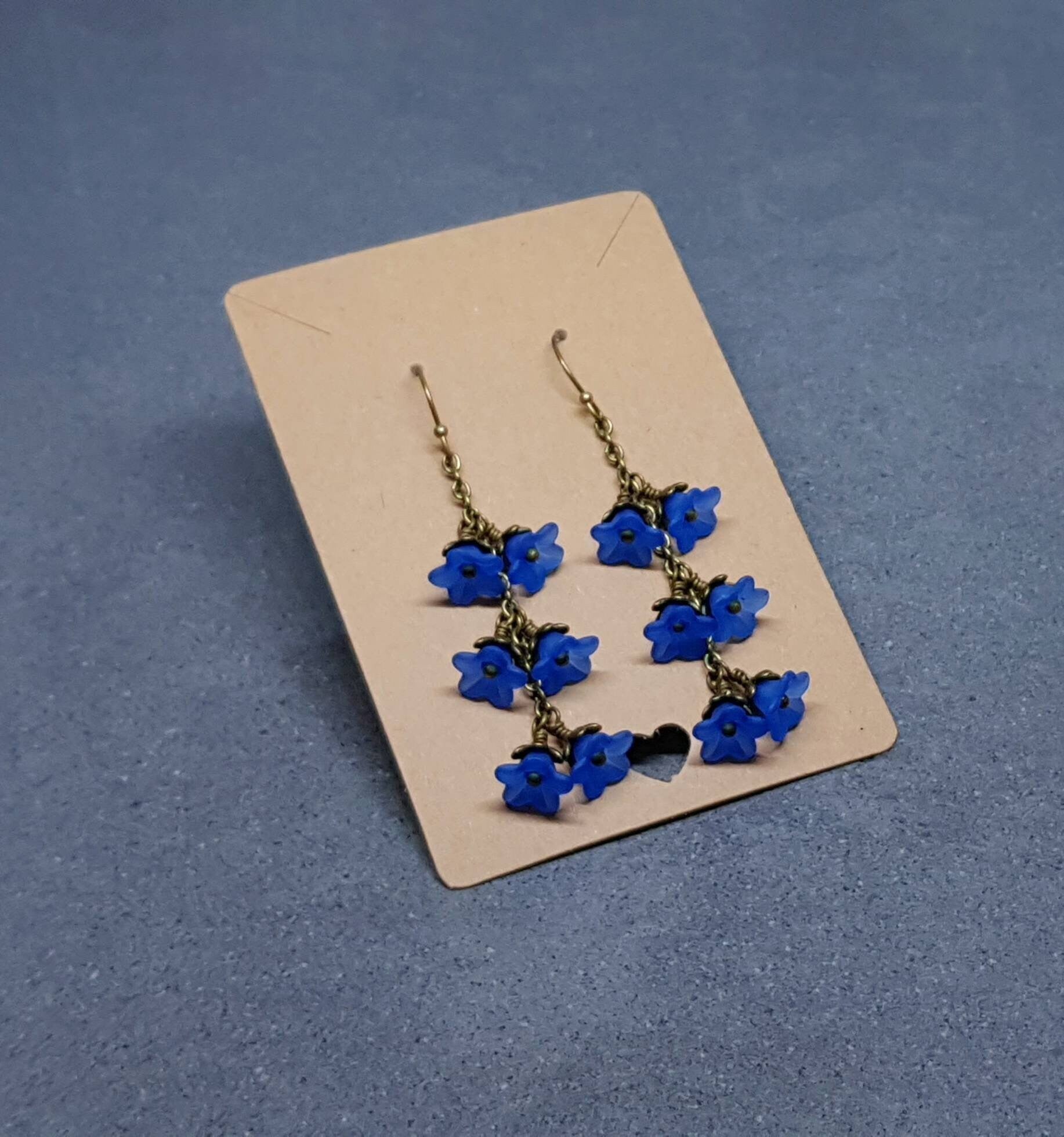 Flower Earrings, Hypoallergenic Ear Wires, Royal Blue Earrings, Boho Jewelry, Simple Vintage Earrings