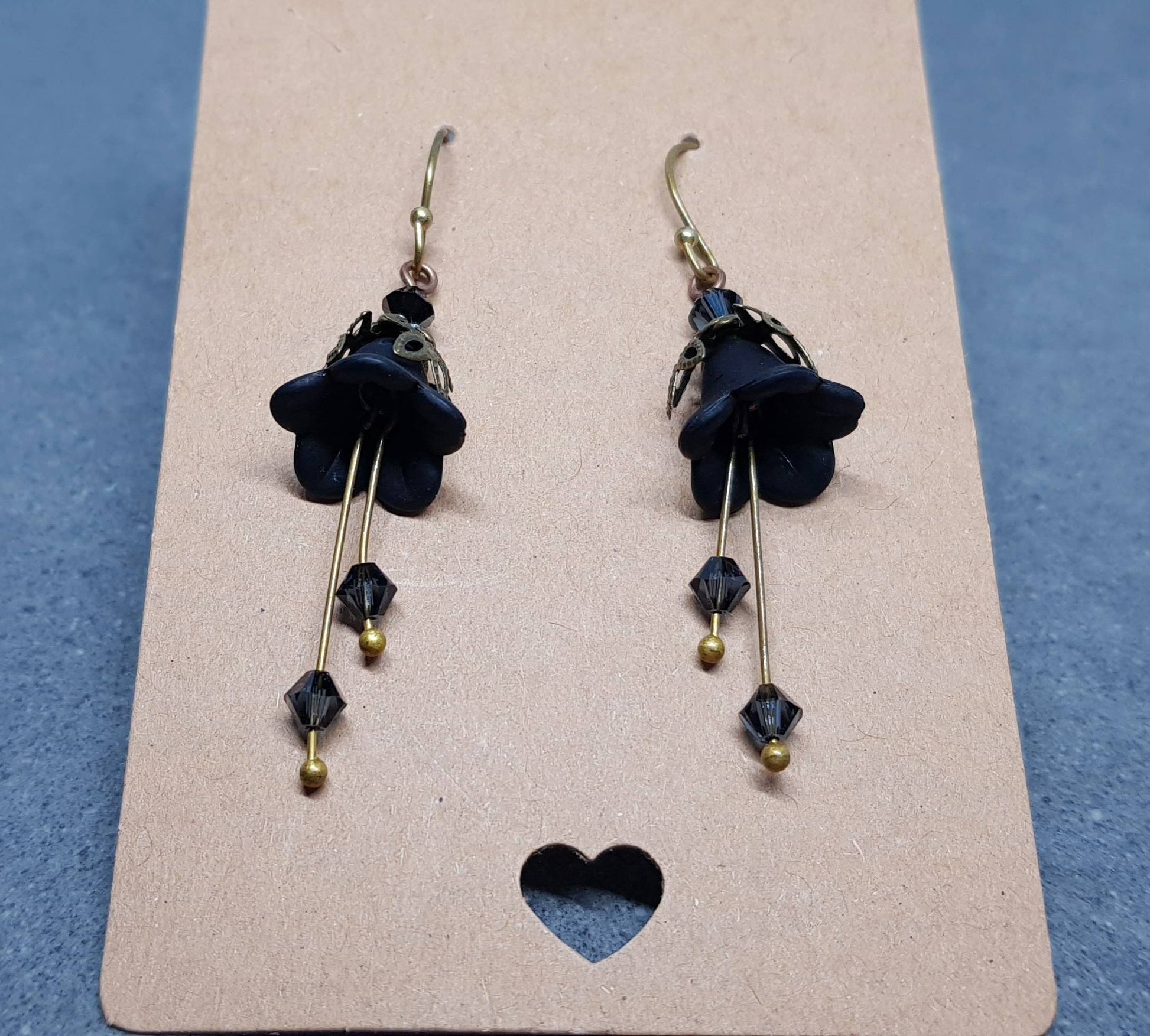 Black Flower Earrings, Hypoallergenic ear wires, Sterling Silver Ear Wires, Black PRIMERO Crystals®