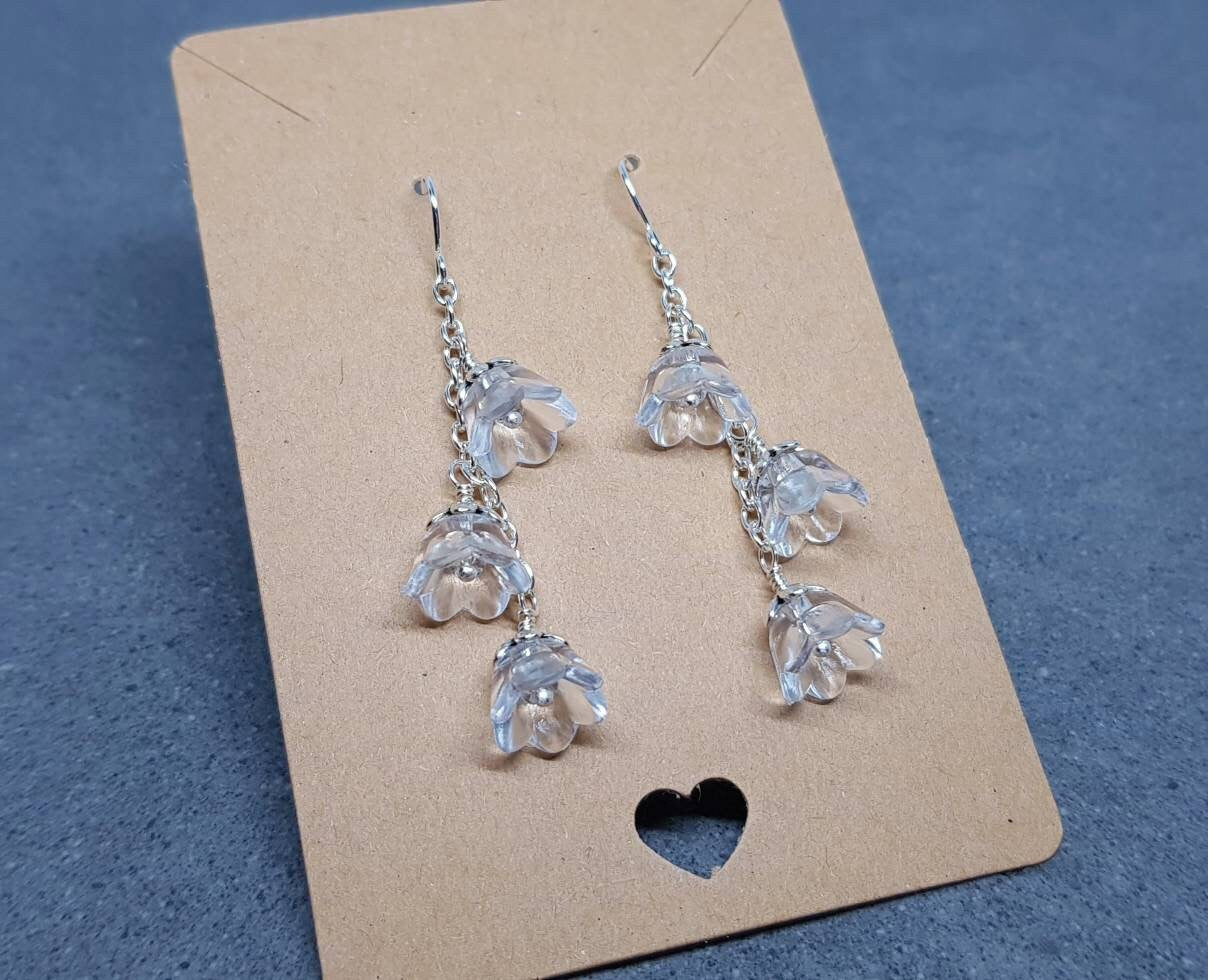 Flower Earrings, Hypoallergenic Ear Wires, Clear Earrings, Boho Jewelry, Simple Vintage Earrings