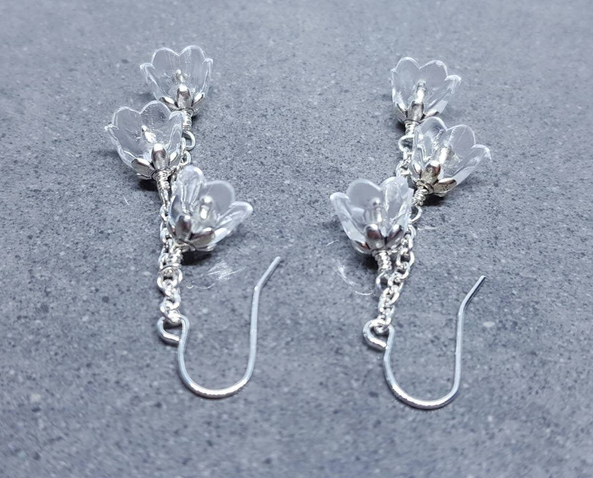 Flower Earrings, Hypoallergenic Ear Wires, Clear Earrings, Boho Jewelry, Simple Vintage Earrings