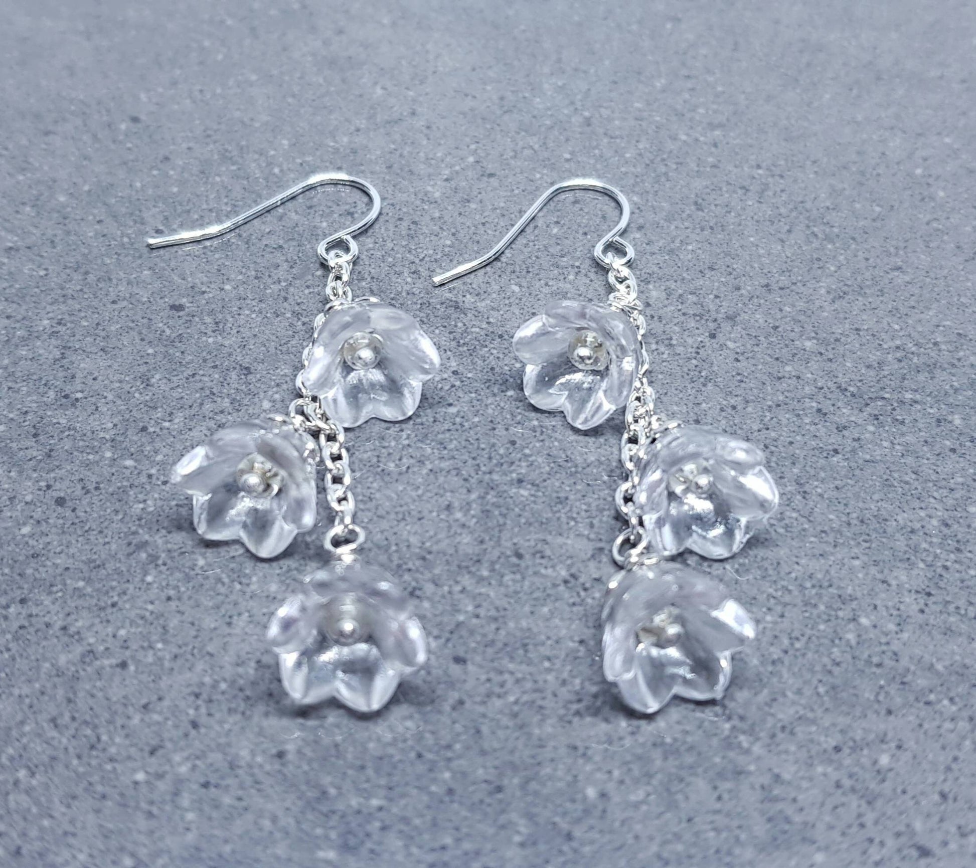 Flower Earrings, Hypoallergenic Ear Wires, Clear Earrings, Boho Jewelry, Simple Vintage Earrings