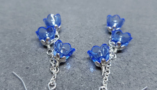 Flower Earrings, Hypoallergenic Ear Wires, Royal Blue Earrings, Boho Jewelry, Simple Vintage Earrings