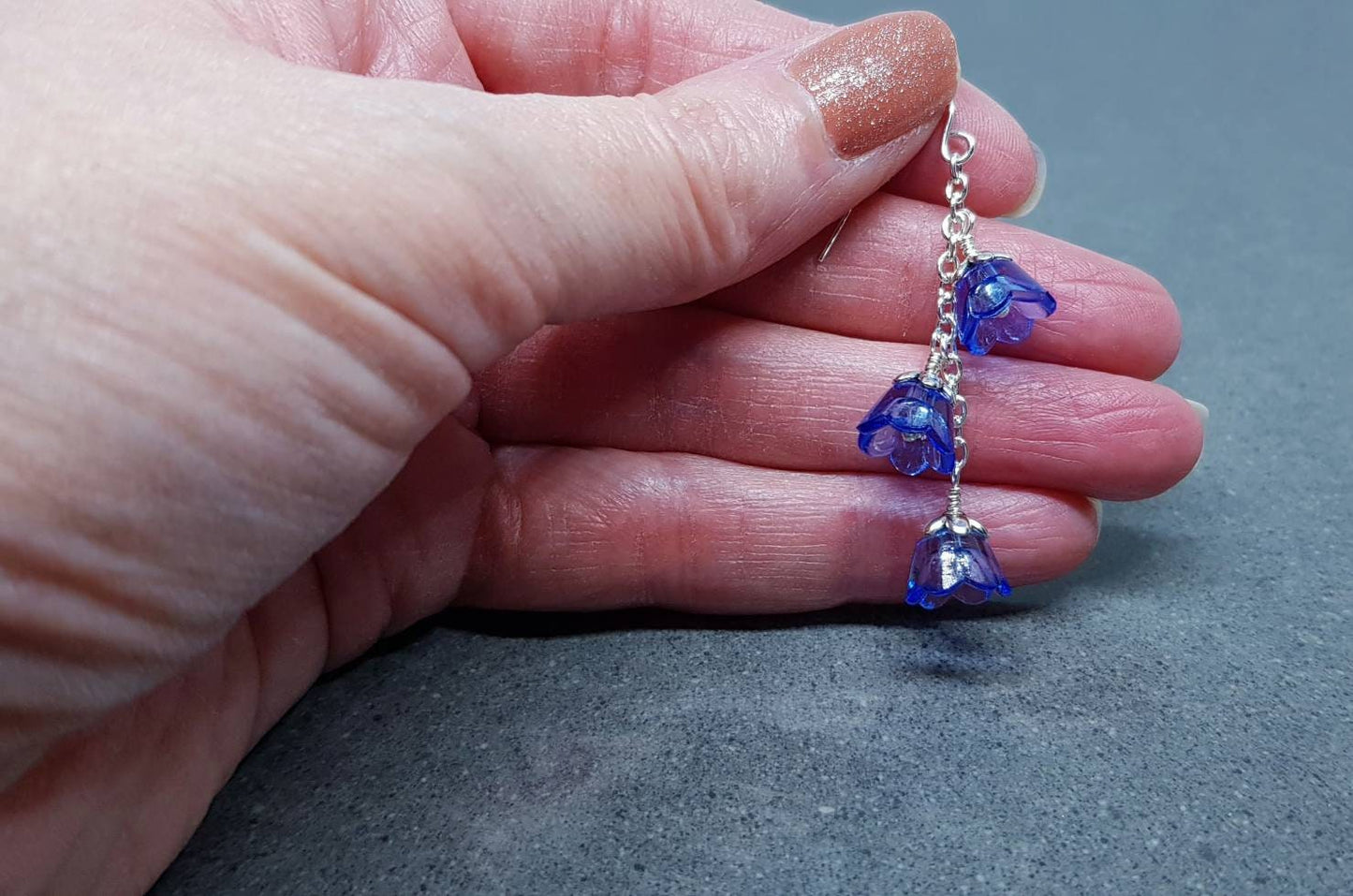 Flower Earrings, Hypoallergenic Ear Wires, Royal Blue Earrings, Boho Jewelry, Simple Vintage Earrings