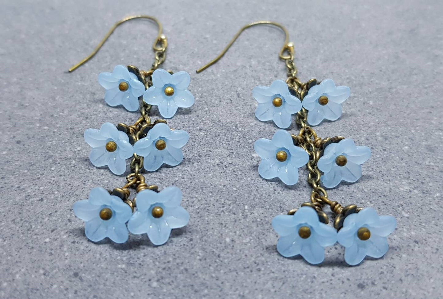 Flower Earrings, Hypoallergenic Ear Wires, Pale Blue Earrings, Boho Jewelry, Simple Vintage Earrings