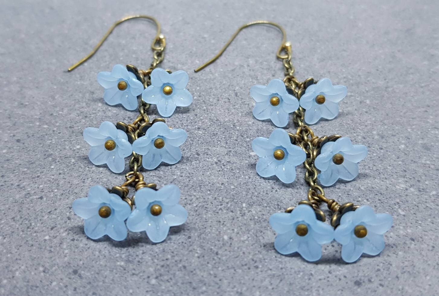 Flower Earrings, Hypoallergenic Ear Wires, Pale Blue Earrings, Boho Jewelry, Simple Vintage Earrings