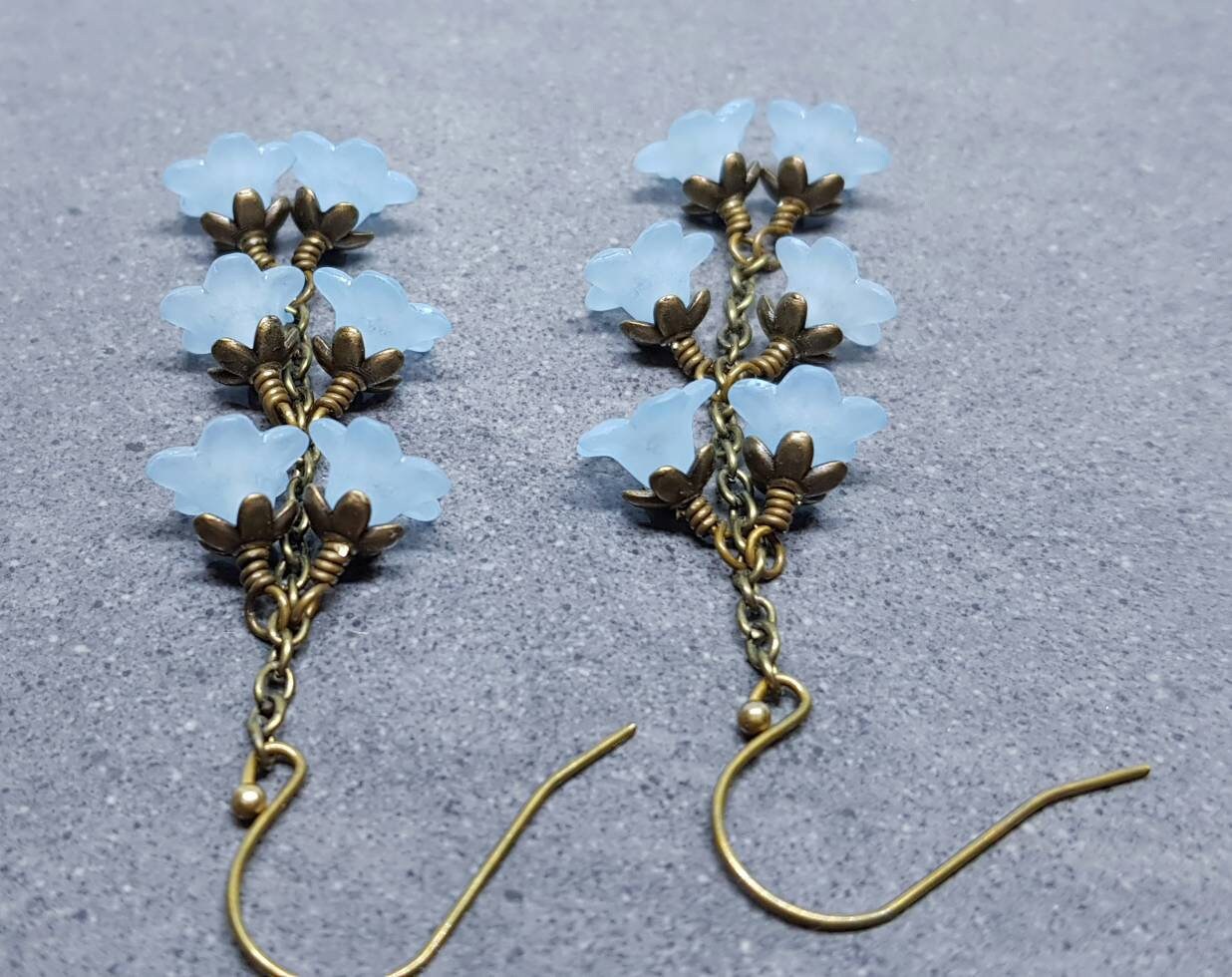 Flower Earrings, Hypoallergenic Ear Wires, Pale Blue Earrings, Boho Jewelry, Simple Vintage Earrings