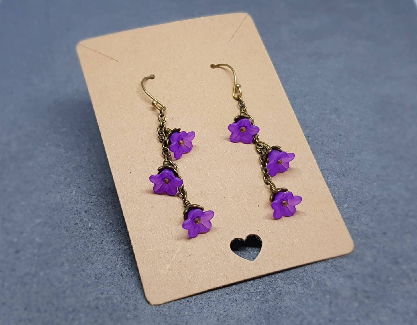 Flower Earrings, Hypoallergenic Ear Wires, Purple Earrings, Boho Jewelry, Simple Vintage Earrings