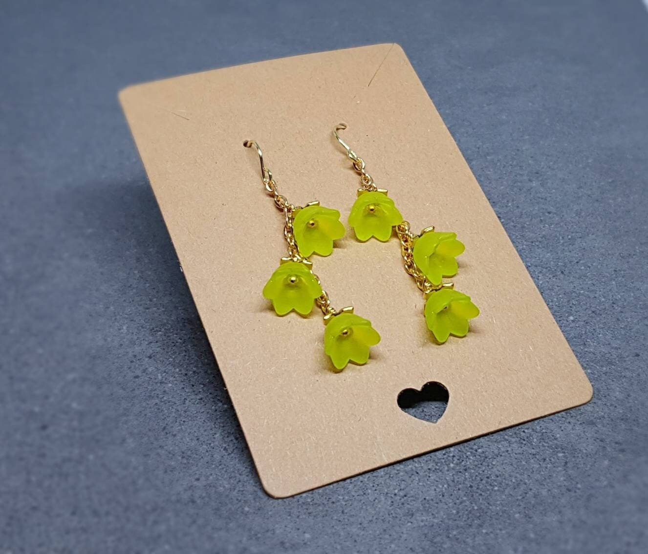 Flower Earrings, Hypoallergenic Ear Wires, Lime Green Earrings, Boho Jewelry, Simple Vintage Earrings