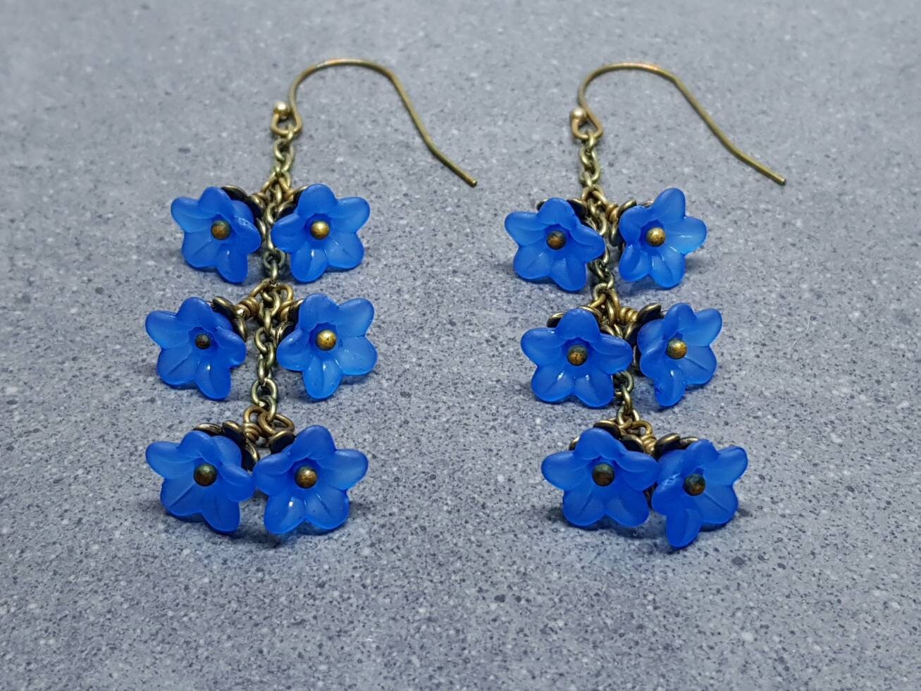 Flower Earrings, Hypoallergenic Ear Wires, Royal Blue Earrings, Boho Jewelry, Simple Vintage Earrings