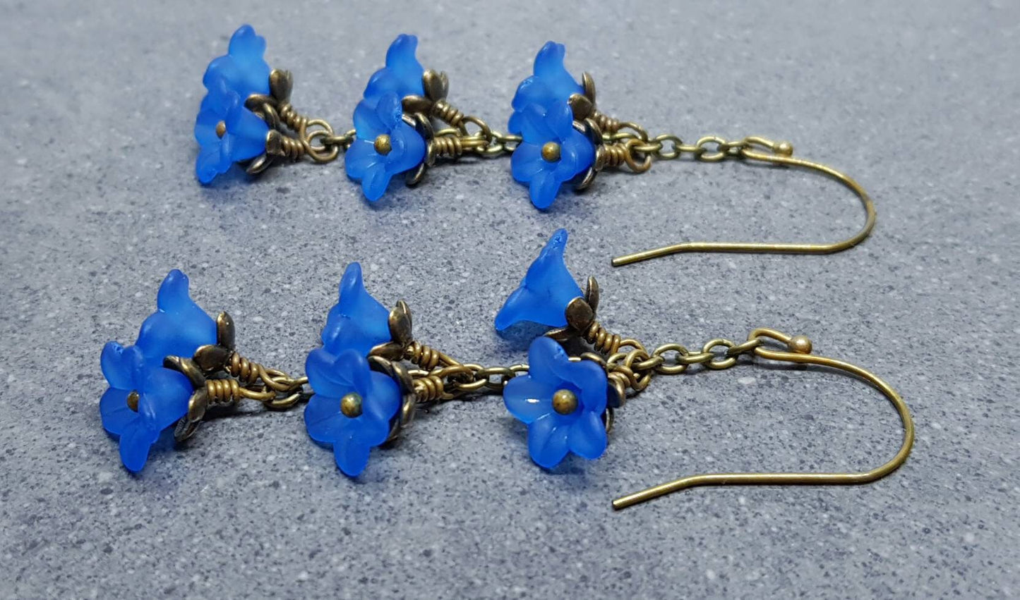 Flower Earrings, Hypoallergenic Ear Wires, Royal Blue Earrings, Boho Jewelry, Simple Vintage Earrings