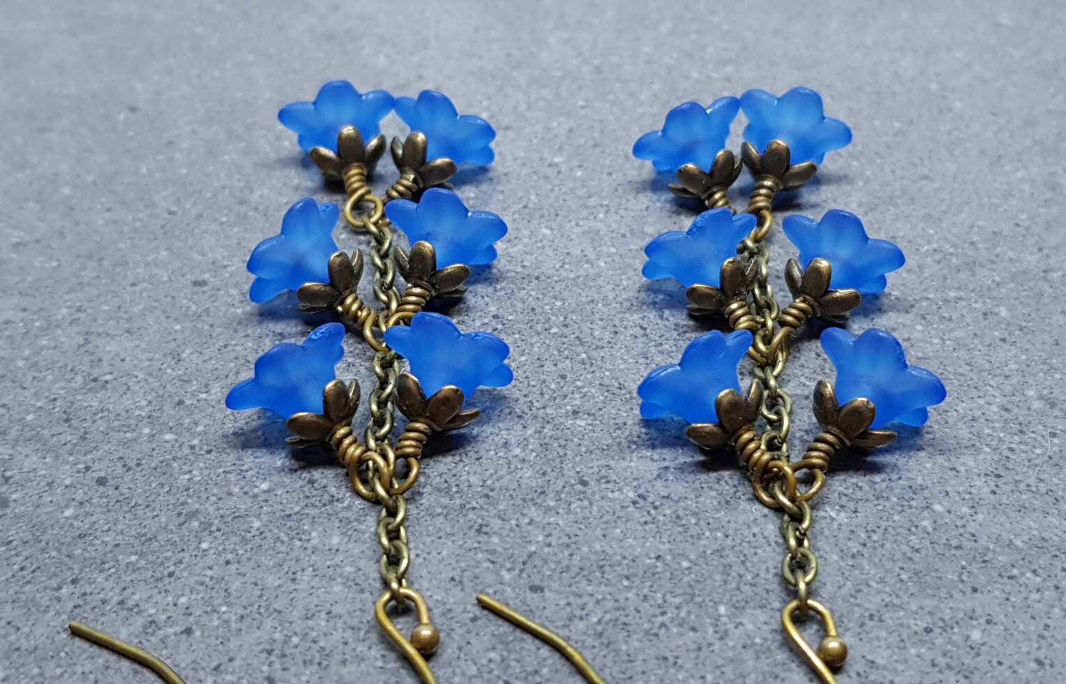 Flower Earrings, Hypoallergenic Ear Wires, Royal Blue Earrings, Boho Jewelry, Simple Vintage Earrings