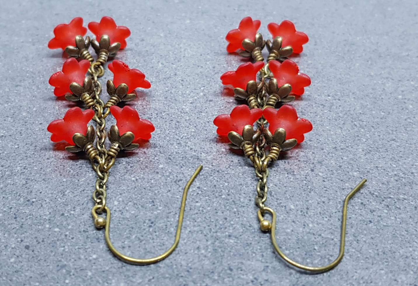 Flower Earrings, Hypoallergenic Ear Wires, Red Earrings, Boho Jewelry, Simple Vintage Earrings