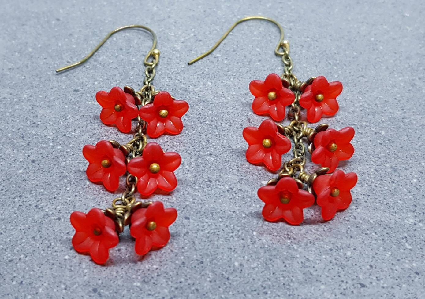 Flower Earrings, Hypoallergenic Ear Wires, Red Earrings, Boho Jewelry, Simple Vintage Earrings