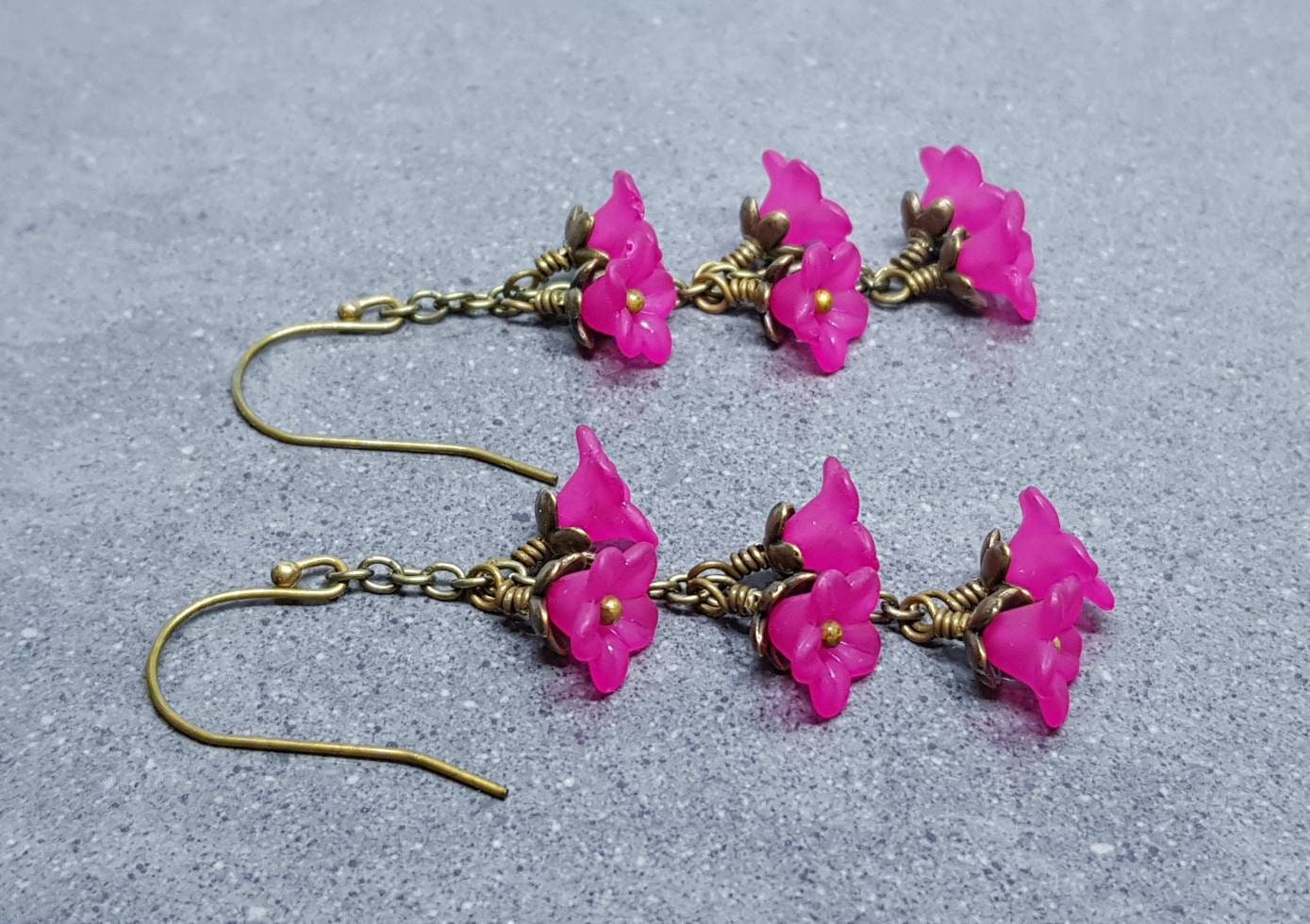 Flower Earrings, Hypoallergenic Ear Wires, Hot Pink Earrings, Boho Jewelry, Simple Vintage Earrings