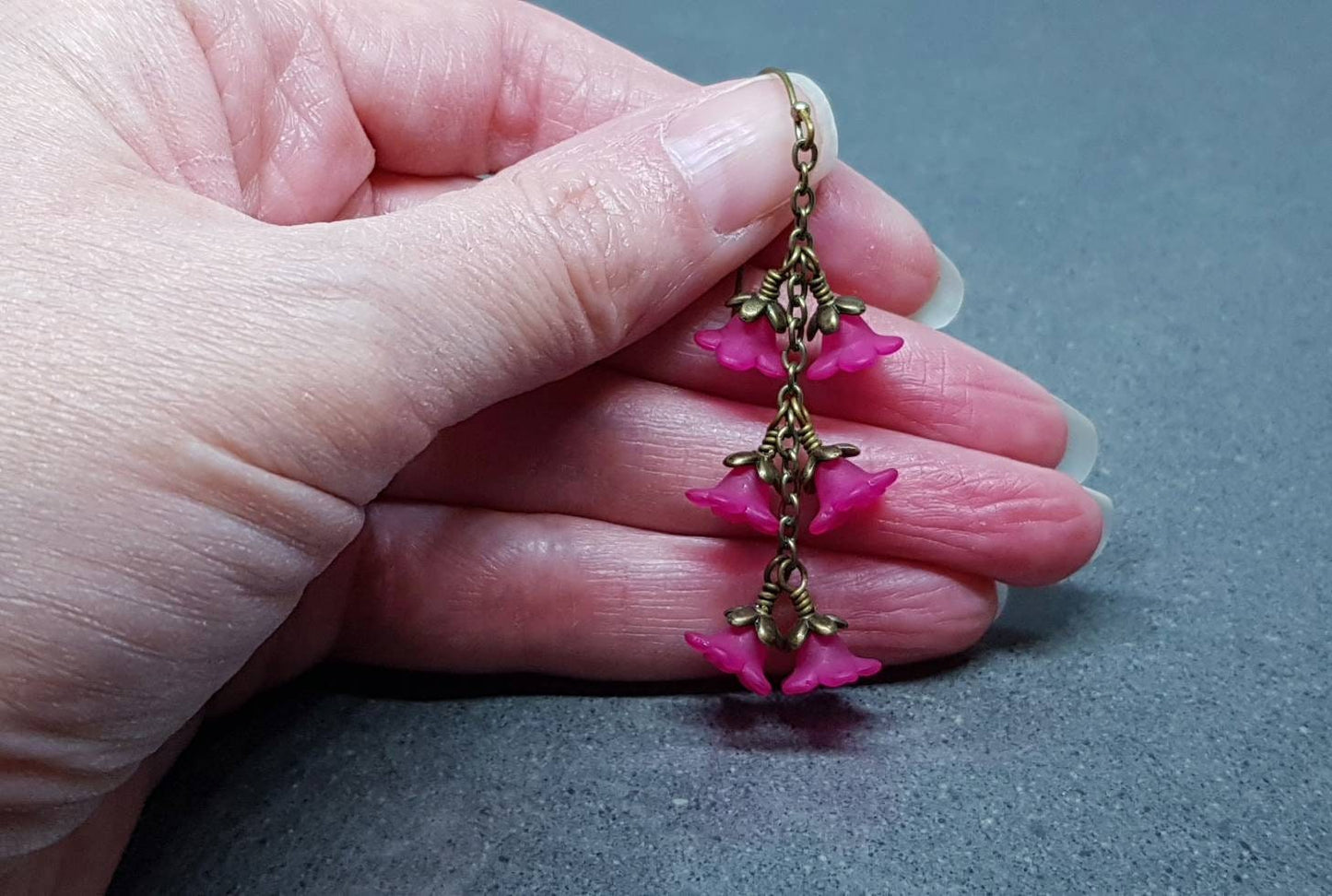 Flower Earrings, Hypoallergenic Ear Wires, Hot Pink Earrings, Boho Jewelry, Simple Vintage Earrings