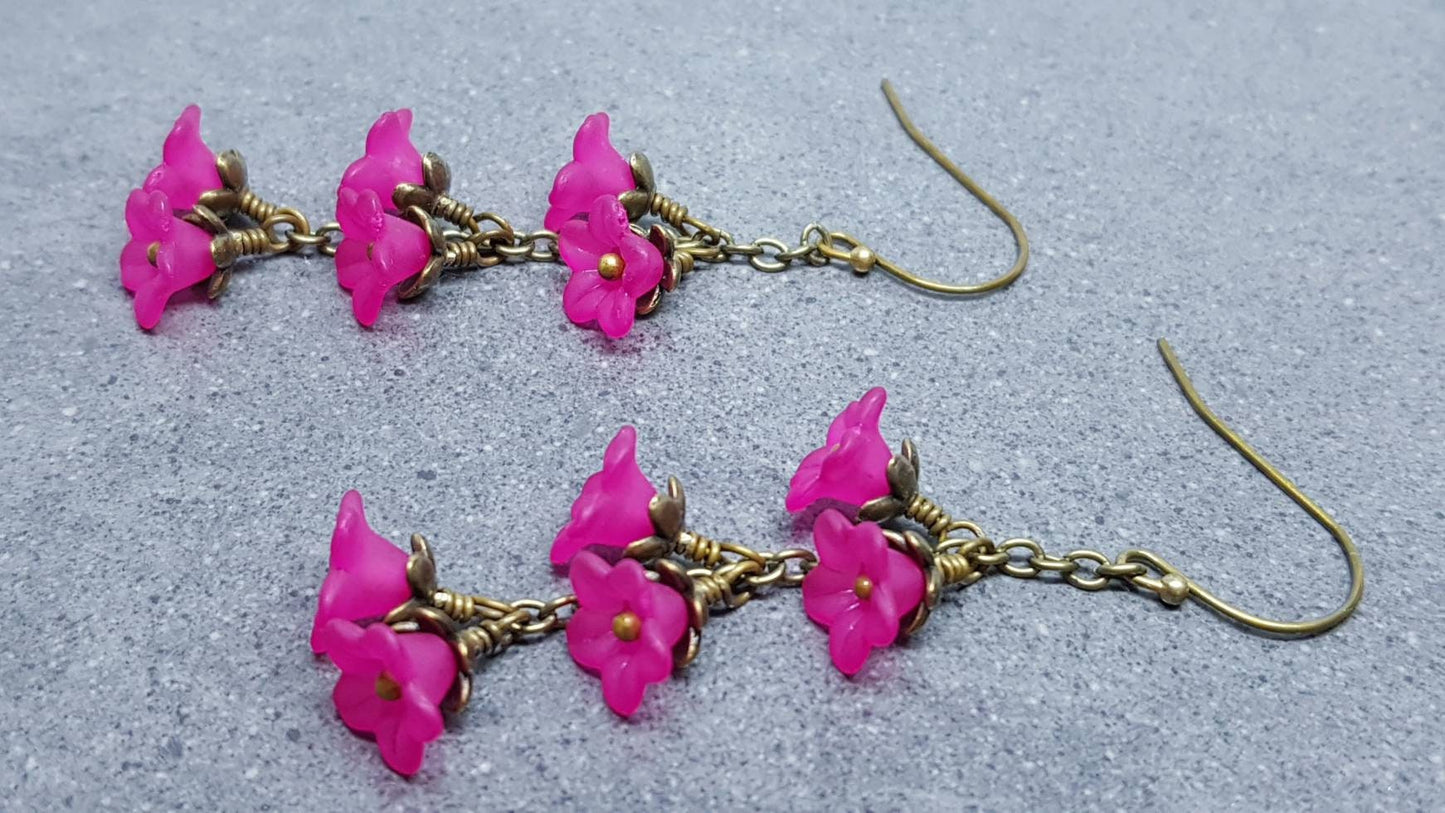 Flower Earrings, Hypoallergenic Ear Wires, Hot Pink Earrings, Boho Jewelry, Simple Vintage Earrings