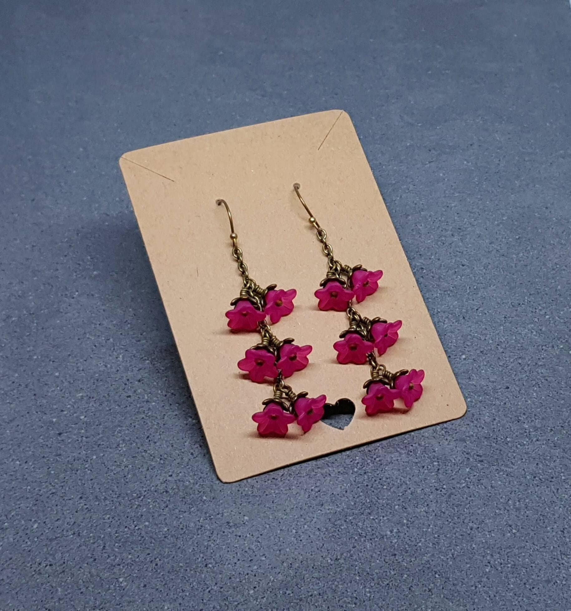 Flower Earrings, Hypoallergenic Ear Wires, Hot Pink Earrings, Boho Jewelry, Simple Vintage Earrings