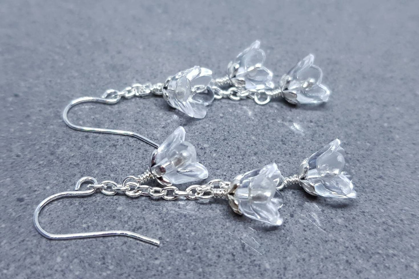 Flower Earrings, Hypoallergenic Ear Wires, Clear Earrings, Boho Jewelry, Simple Vintage Earrings