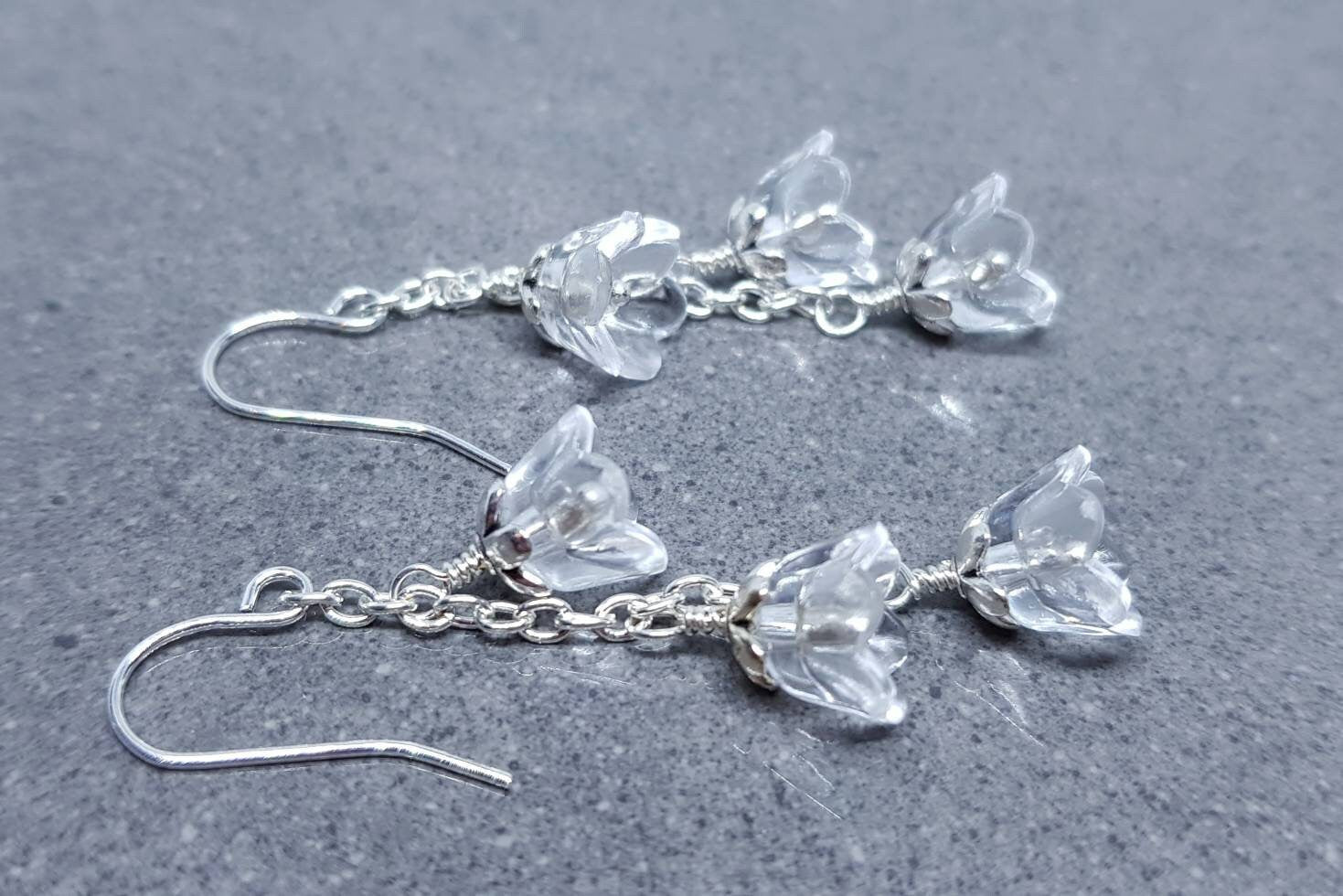 Flower Earrings, Hypoallergenic Ear Wires, Clear Earrings, Boho Jewelry, Simple Vintage Earrings