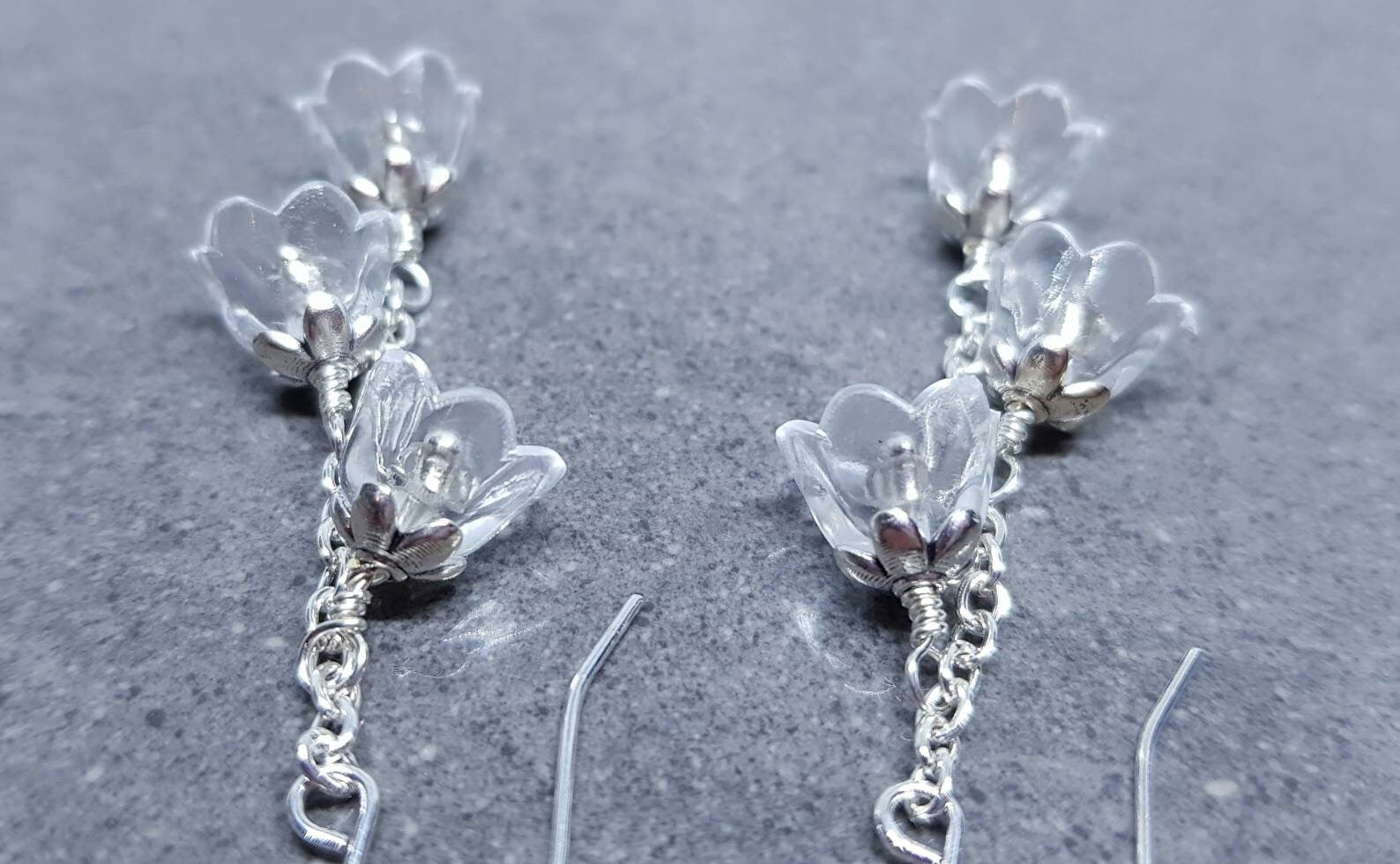 Flower Earrings, Hypoallergenic Ear Wires, Clear Earrings, Boho Jewelry, Simple Vintage Earrings