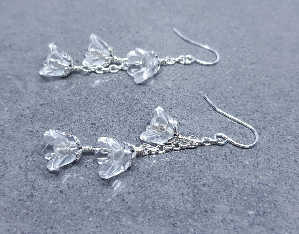 Flower Earrings, Hypoallergenic Ear Wires, Clear Earrings, Boho Jewelry, Simple Vintage Earrings