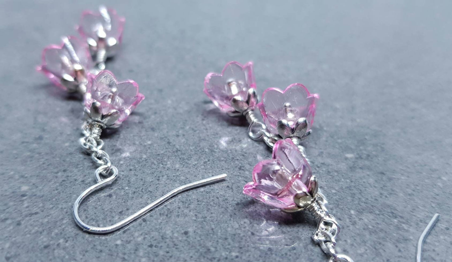 Flower Earrings, Hypoallergenic Ear Wires, pink Earrings, Boho Jewelry, Simple Vintage Earrings