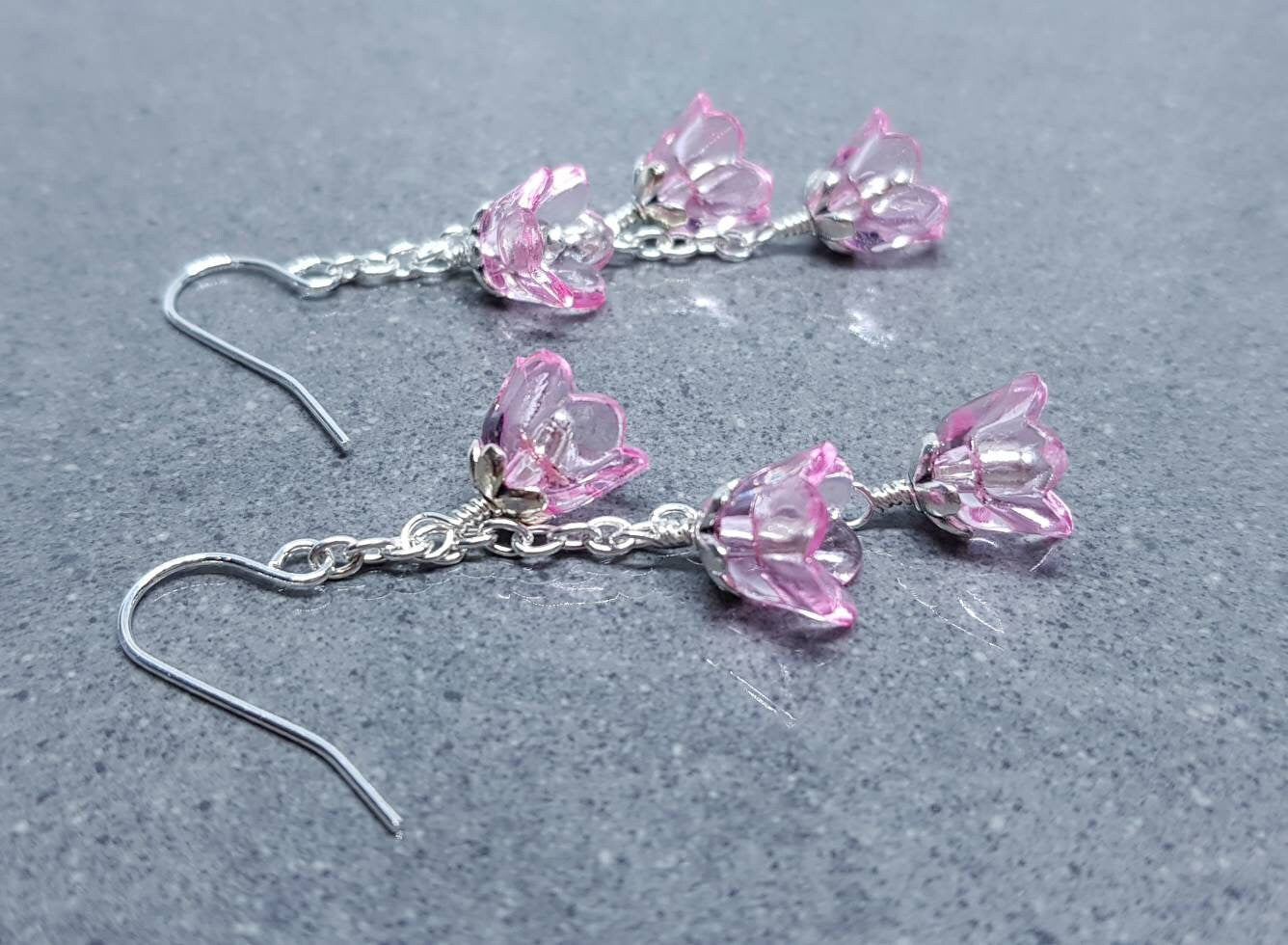 Flower Earrings, Hypoallergenic Ear Wires, pink Earrings, Boho Jewelry, Simple Vintage Earrings