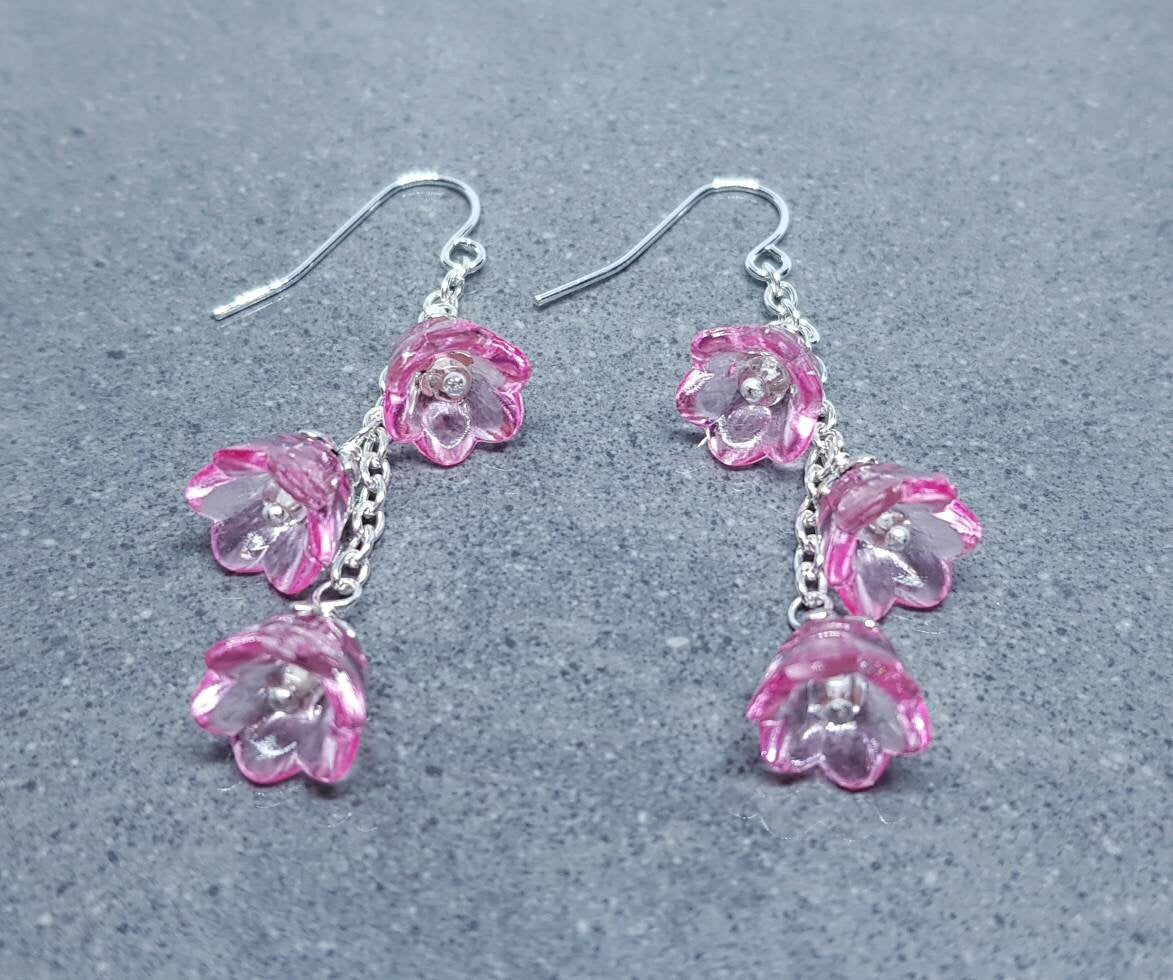 Flower Earrings, Hypoallergenic Ear Wires, pink Earrings, Boho Jewelry, Simple Vintage Earrings