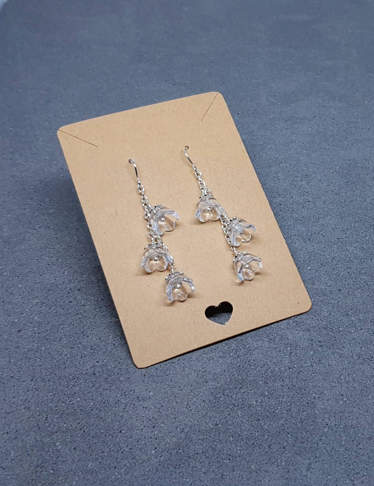 Flower Earrings, Hypoallergenic Ear Wires, Clear Earrings, Boho Jewelry, Simple Vintage Earrings