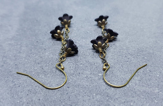 Flower Earrings, Hypoallergenic Ear Wires, Black Earrings, Boho Jewelry, Simple Vintage Earrings