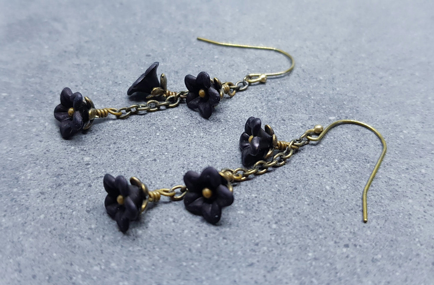 Flower Earrings, Hypoallergenic Ear Wires, Black Earrings, Boho Jewelry, Simple Vintage Earrings