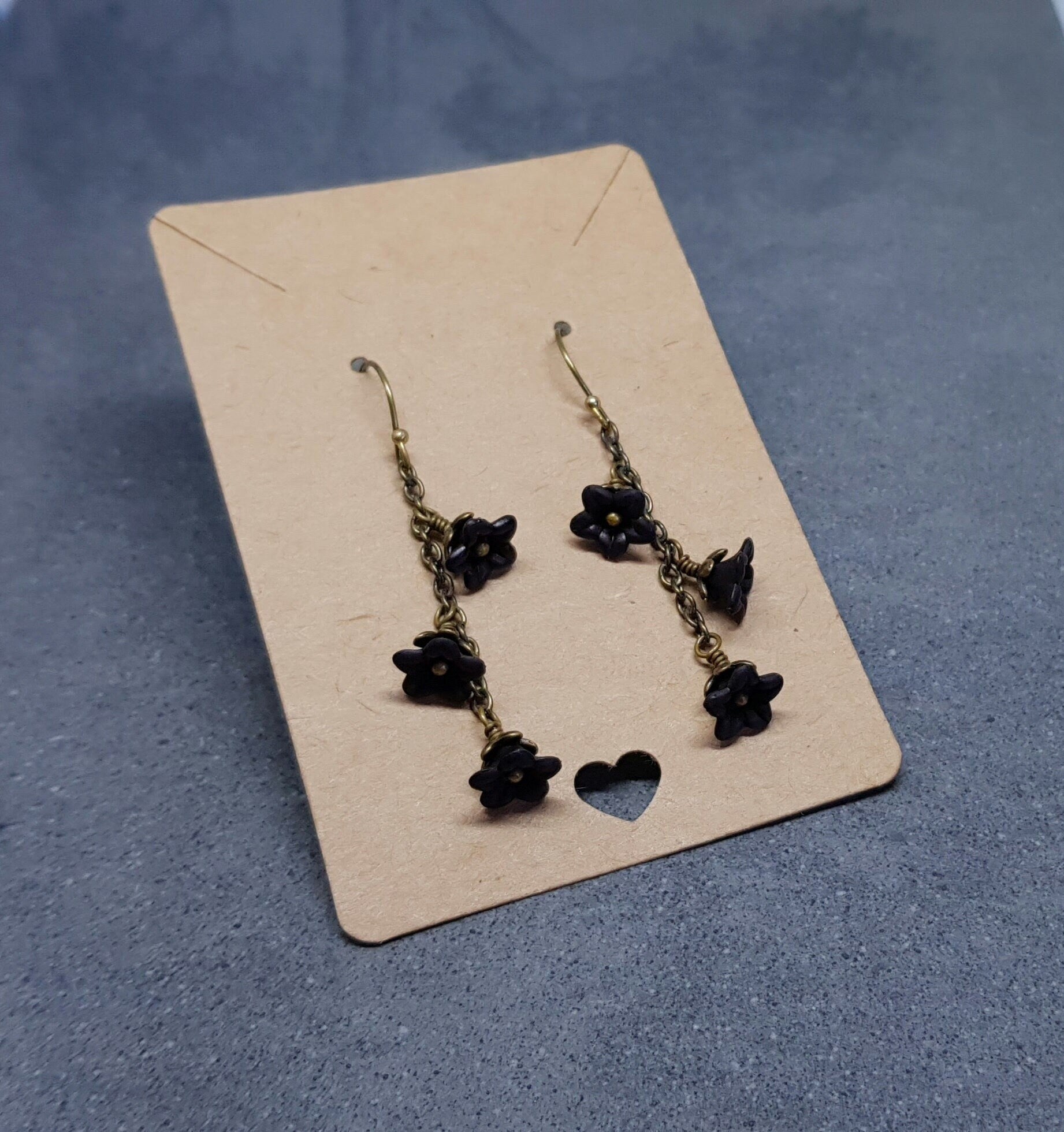 Flower Earrings, Hypoallergenic Ear Wires, Black Earrings, Boho Jewelry, Simple Vintage Earrings