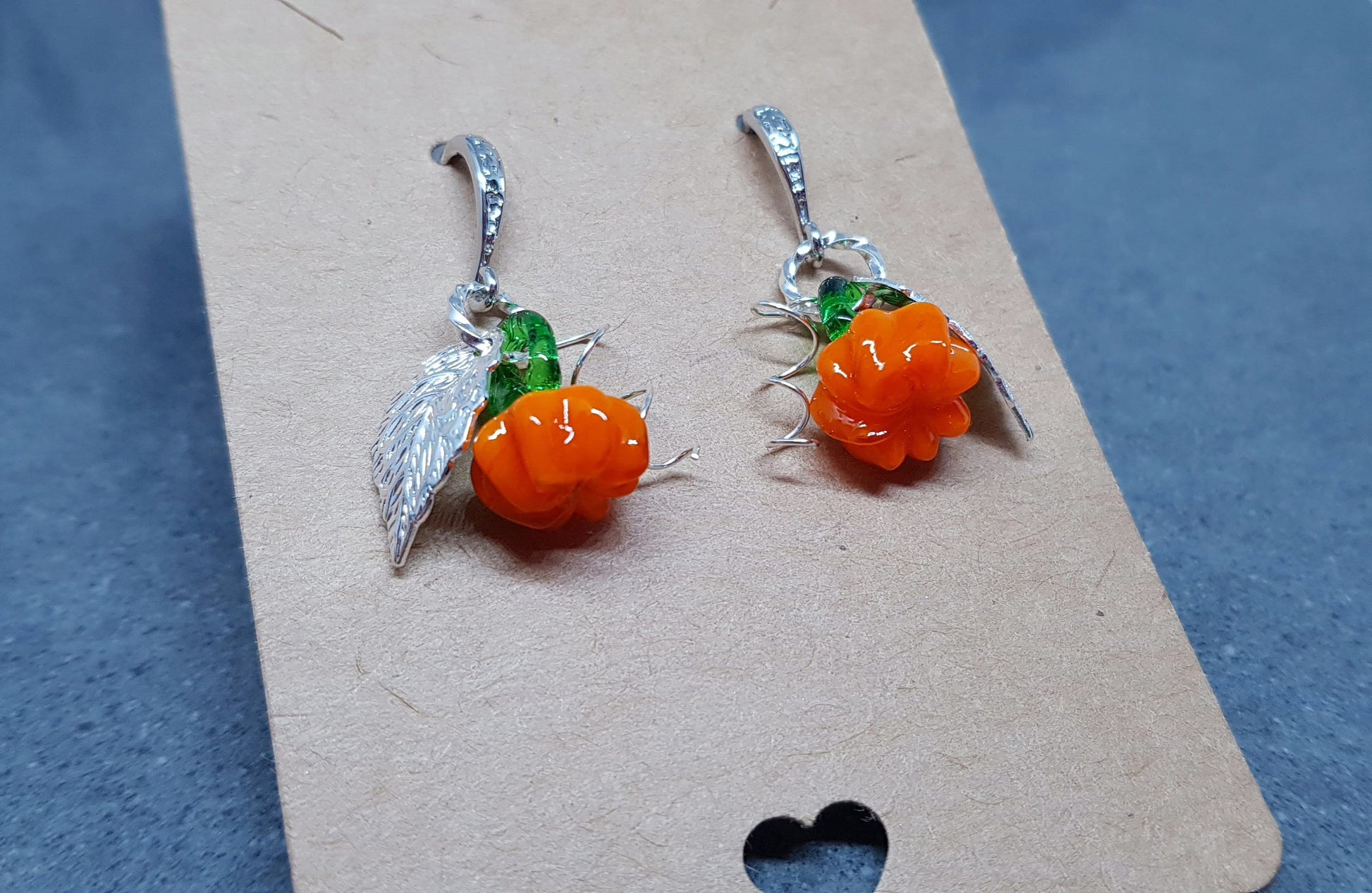 Glass Pumpkin Earrings, Hypoallergenic Ear Wires, Orange Earrings, Glass Jewelry, Autumn Earrings, Fall Halloween, Thanksgiving