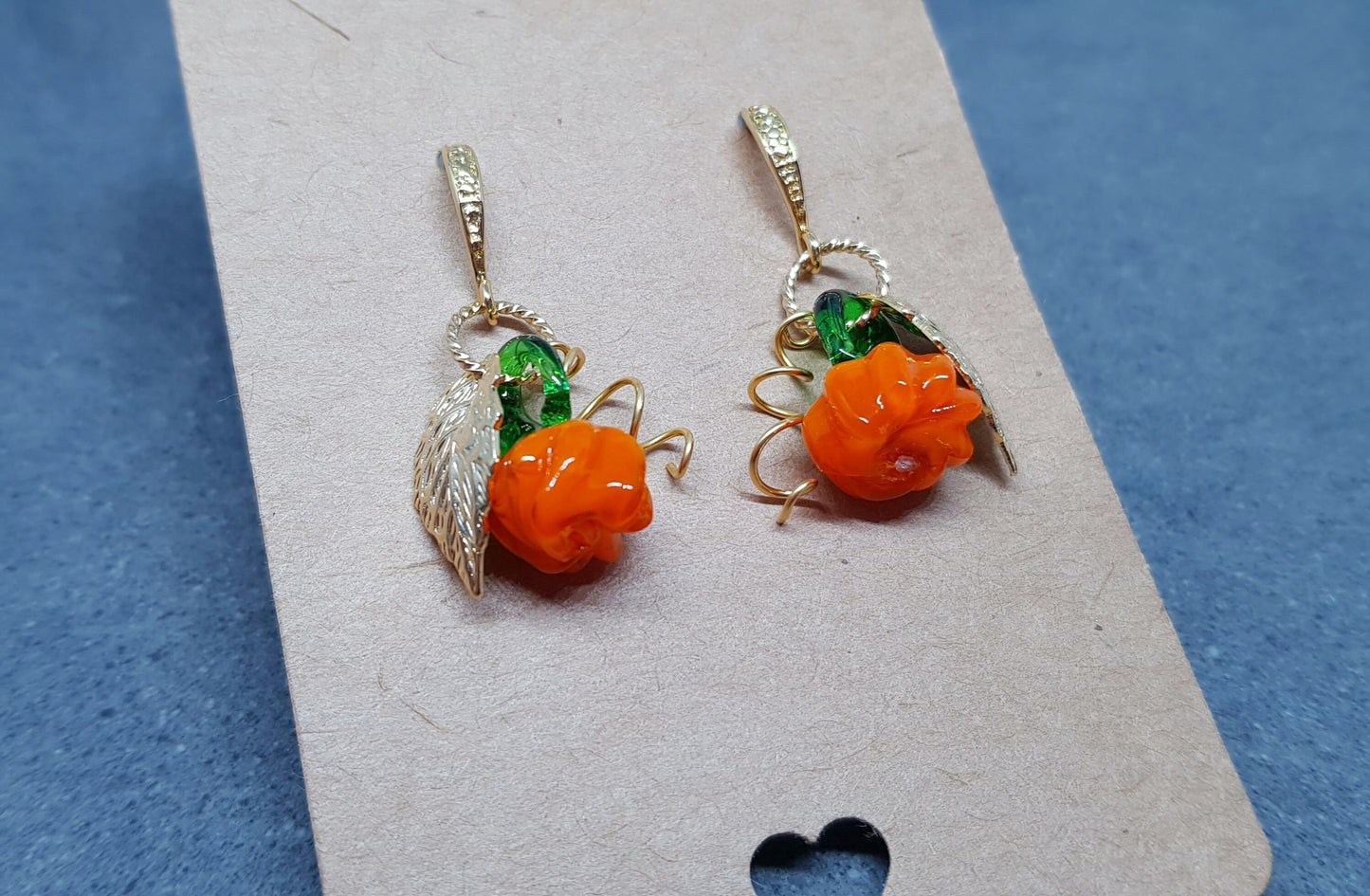 Glass Pumpkin Earrings, Hypoallergenic Ear Wires, Orange Earrings, Glass Jewelry, Autumn Earrings, Fall Halloween, Thanksgiving