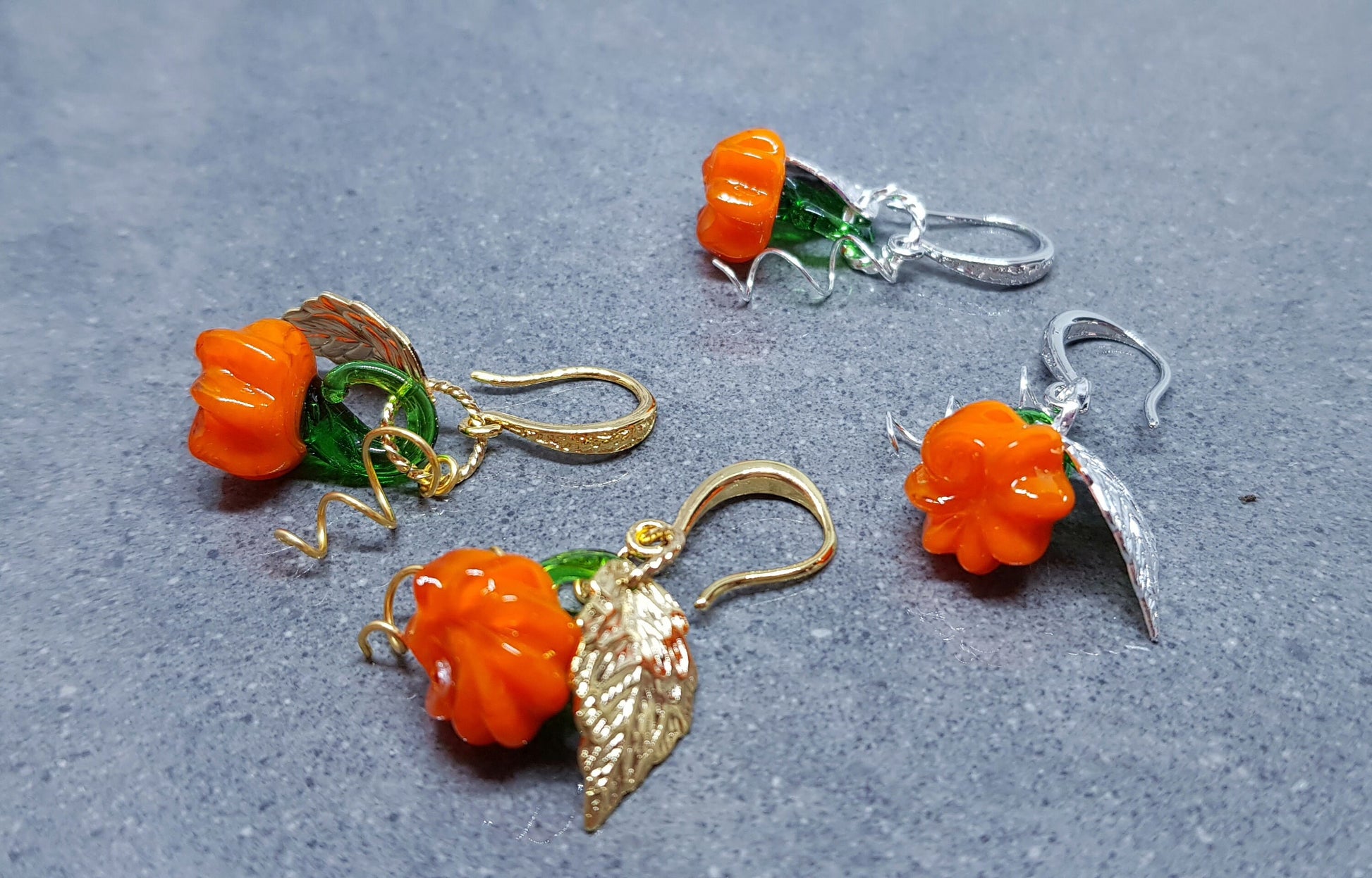 Glass Pumpkin Earrings, Hypoallergenic Ear Wires, Orange Earrings, Glass Jewelry, Autumn Earrings, Fall Halloween, Thanksgiving