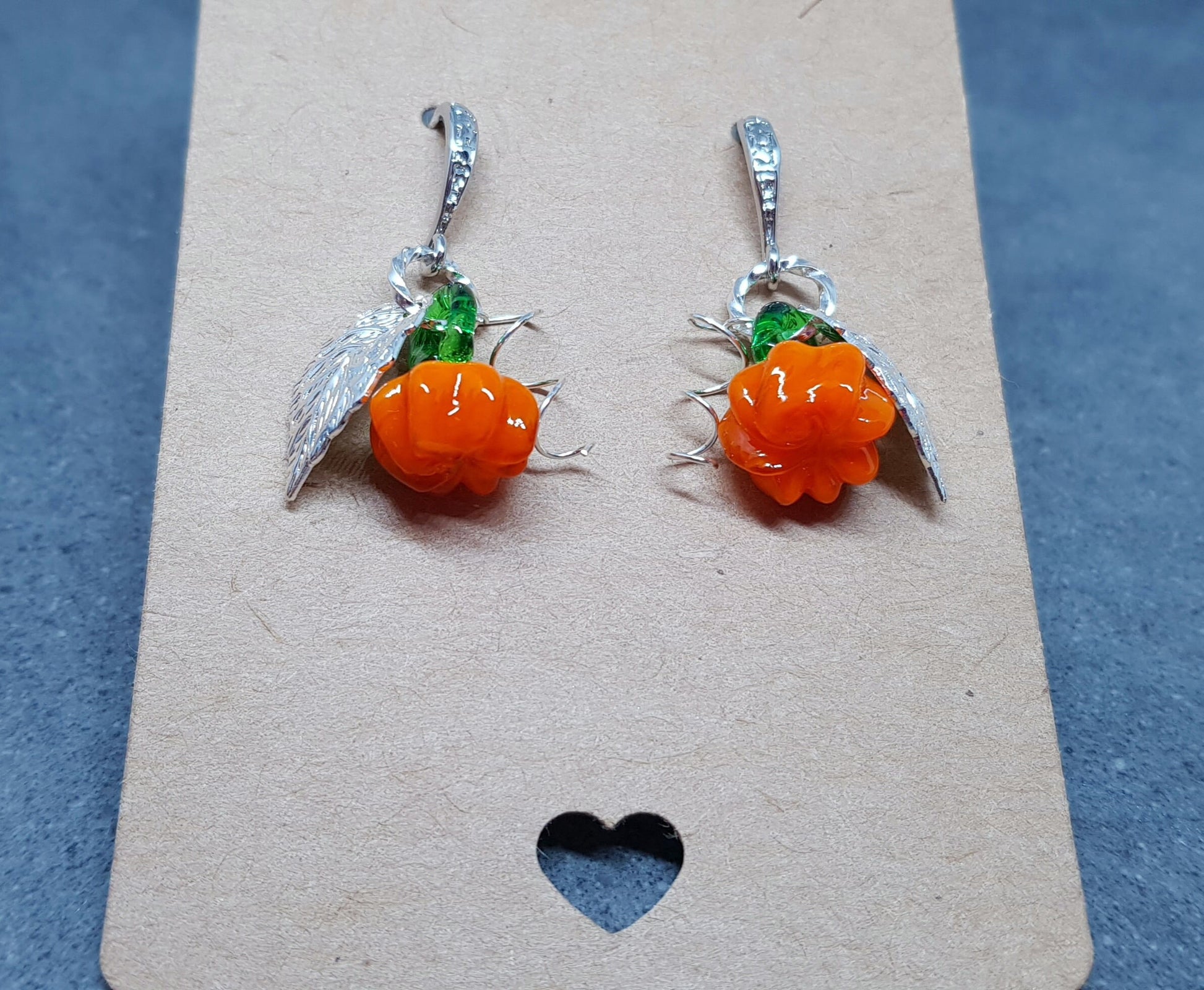 Glass Pumpkin Earrings, Hypoallergenic Ear Wires, Orange Earrings, Glass Jewelry, Autumn Earrings, Fall Halloween, Thanksgiving