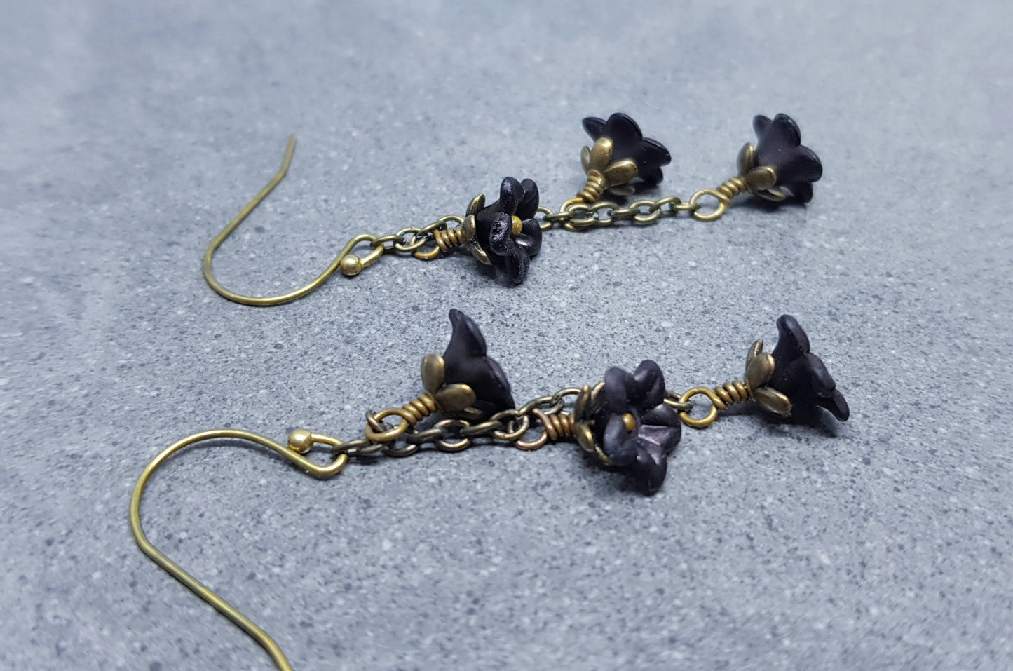 Flower Earrings, Hypoallergenic Ear Wires, Black Earrings, Boho Jewelry, Simple Vintage Earrings