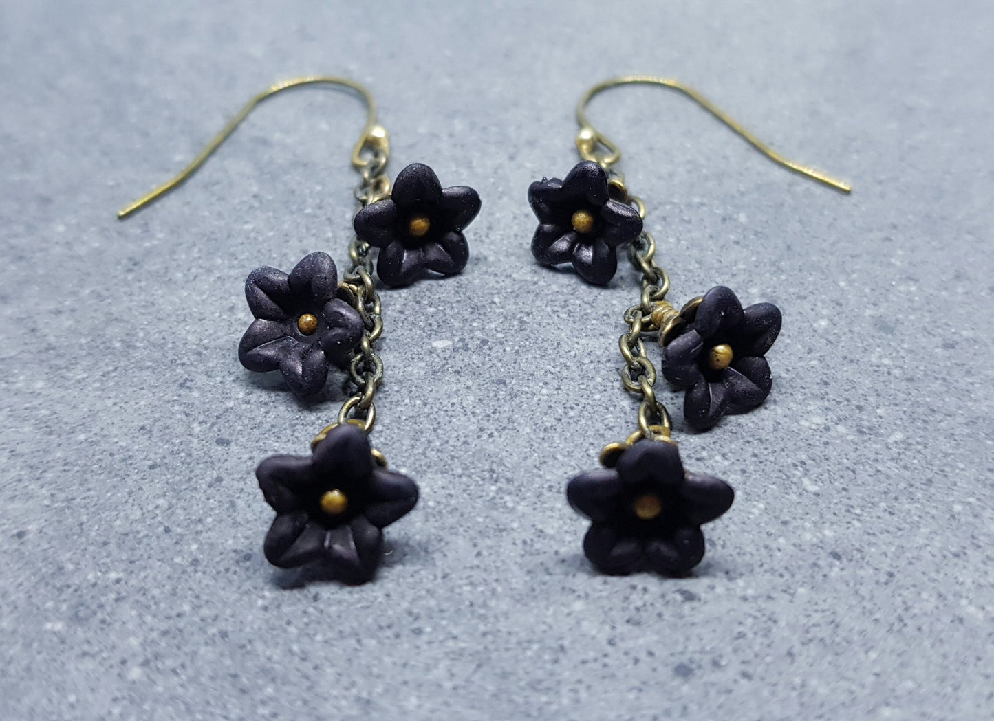 Flower Earrings, Hypoallergenic Ear Wires, Black Earrings, Boho Jewelry, Simple Vintage Earrings