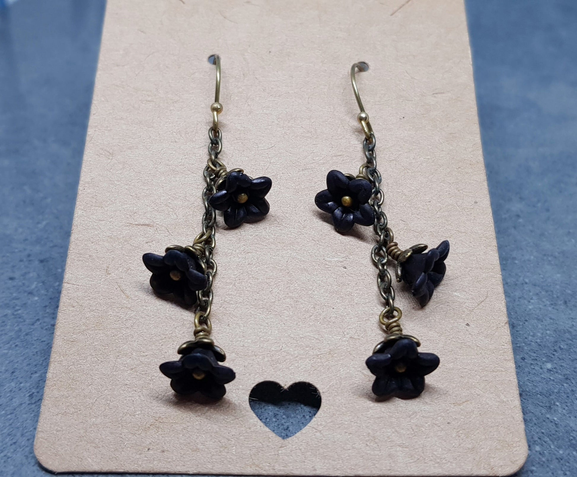 Flower Earrings, Hypoallergenic Ear Wires, Black Earrings, Boho Jewelry, Simple Vintage Earrings