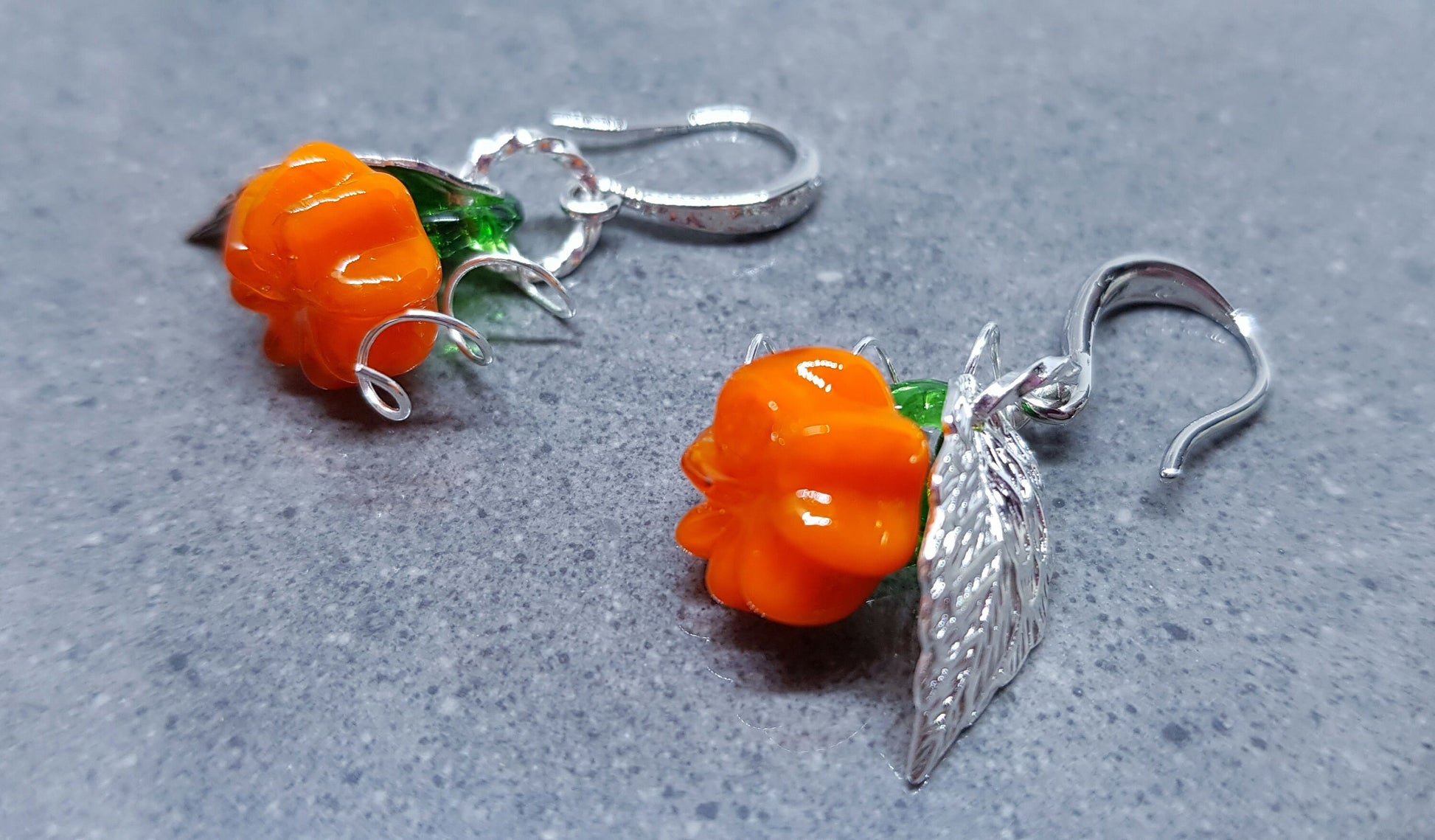 Glass Pumpkin Earrings, Hypoallergenic Ear Wires, Orange Earrings, Glass Jewelry, Autumn Earrings, Fall Halloween, Thanksgiving