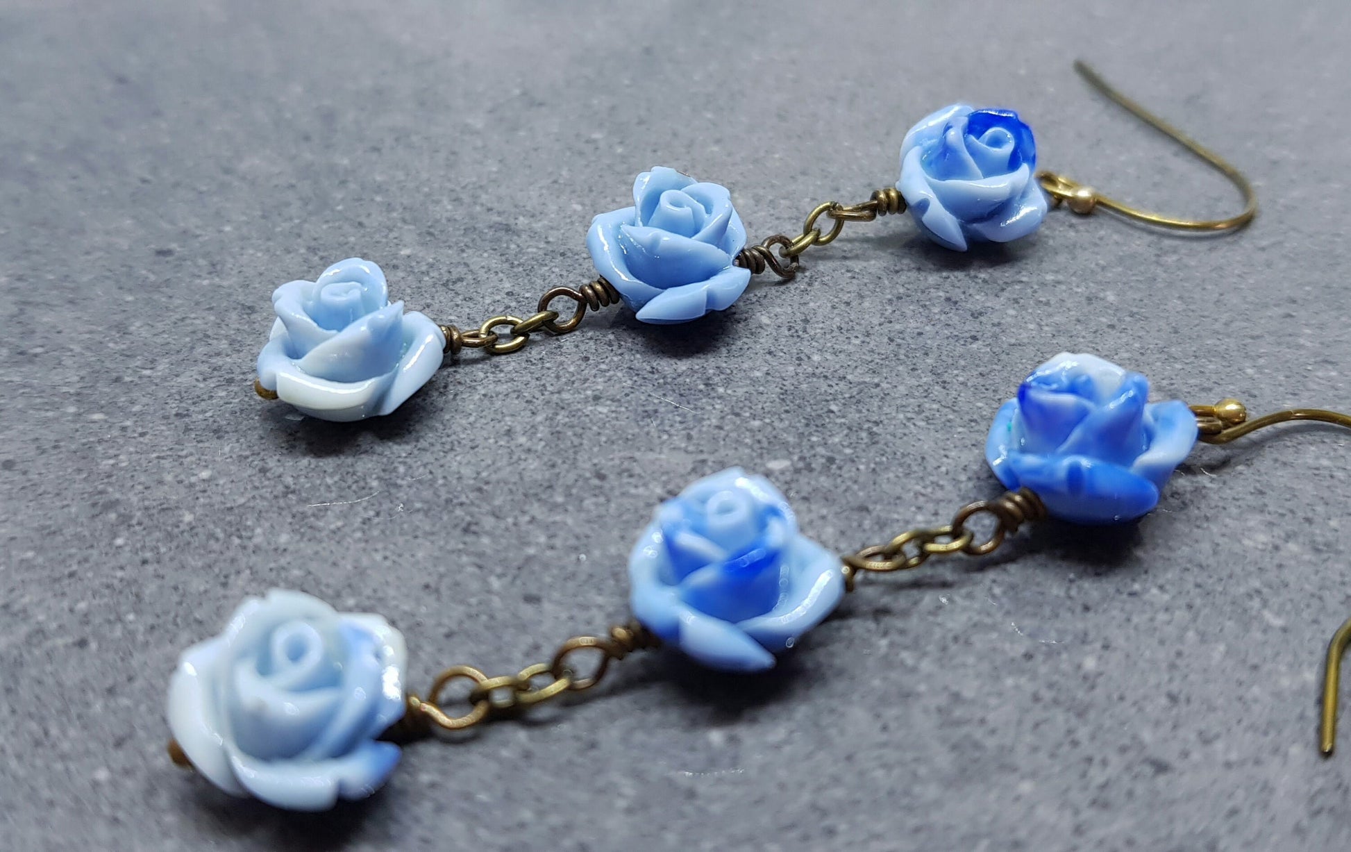 Rose Dangle Earrings, Hypoallergenic Ear Wires, Royal Blue Earrings, Rose Earrings, Vintage Style Earrings