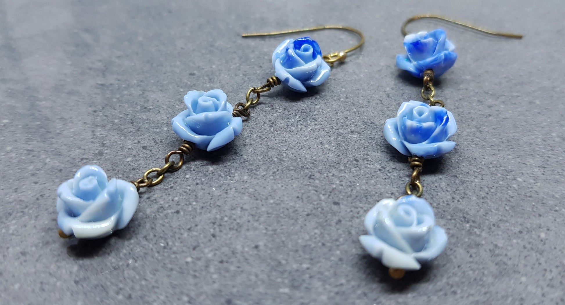 Rose Dangle Earrings, Hypoallergenic Ear Wires, Royal Blue Earrings, Rose Earrings, Vintage Style Earrings