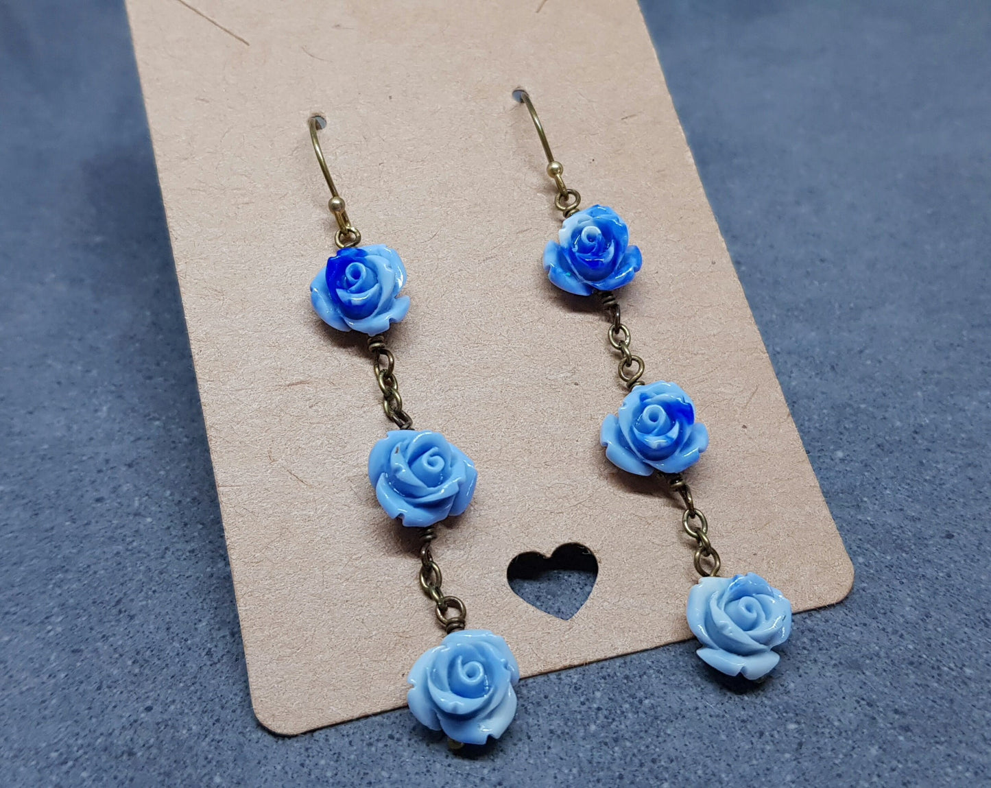 Rose Dangle Earrings, Hypoallergenic Ear Wires, Royal Blue Earrings, Rose Earrings, Vintage Style Earrings