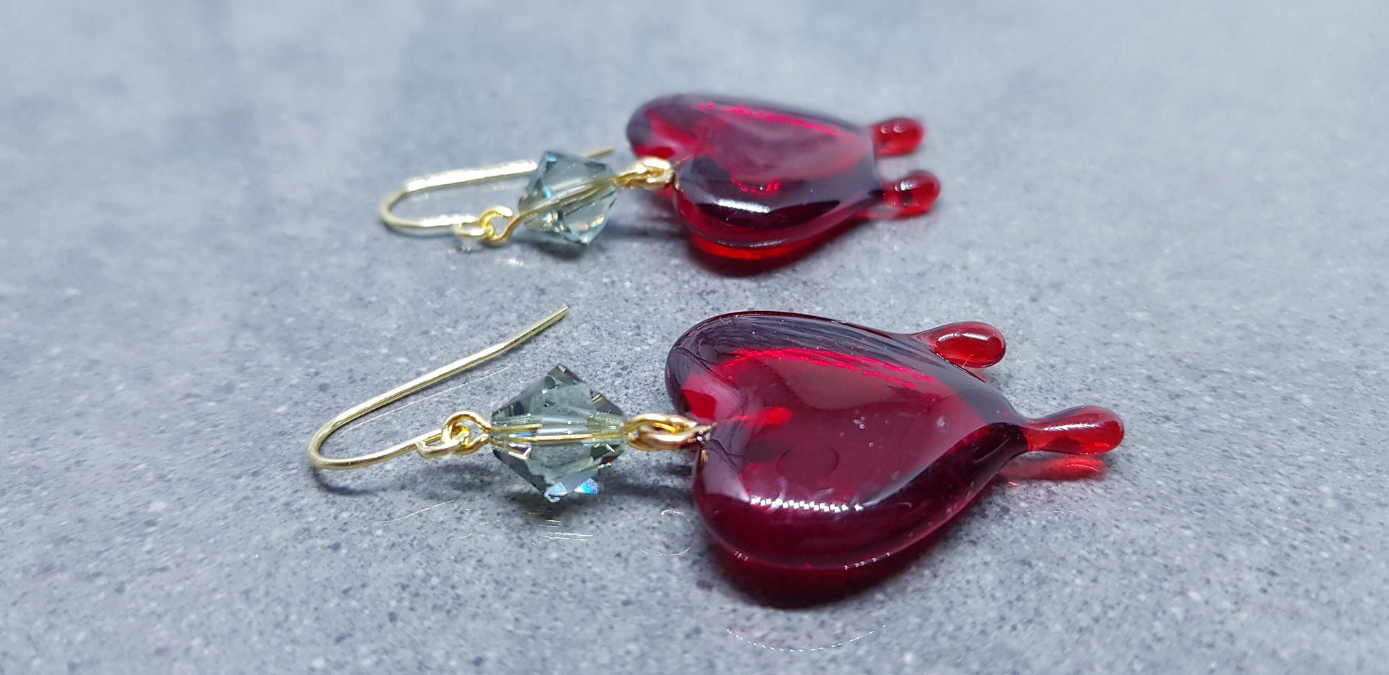 Red Heart Earrings, PRIMERO Crystals® Earrings, Hypoallergenic Ear Wires, Gothic Jewellery, Halloween Earrings, Dripping Heart