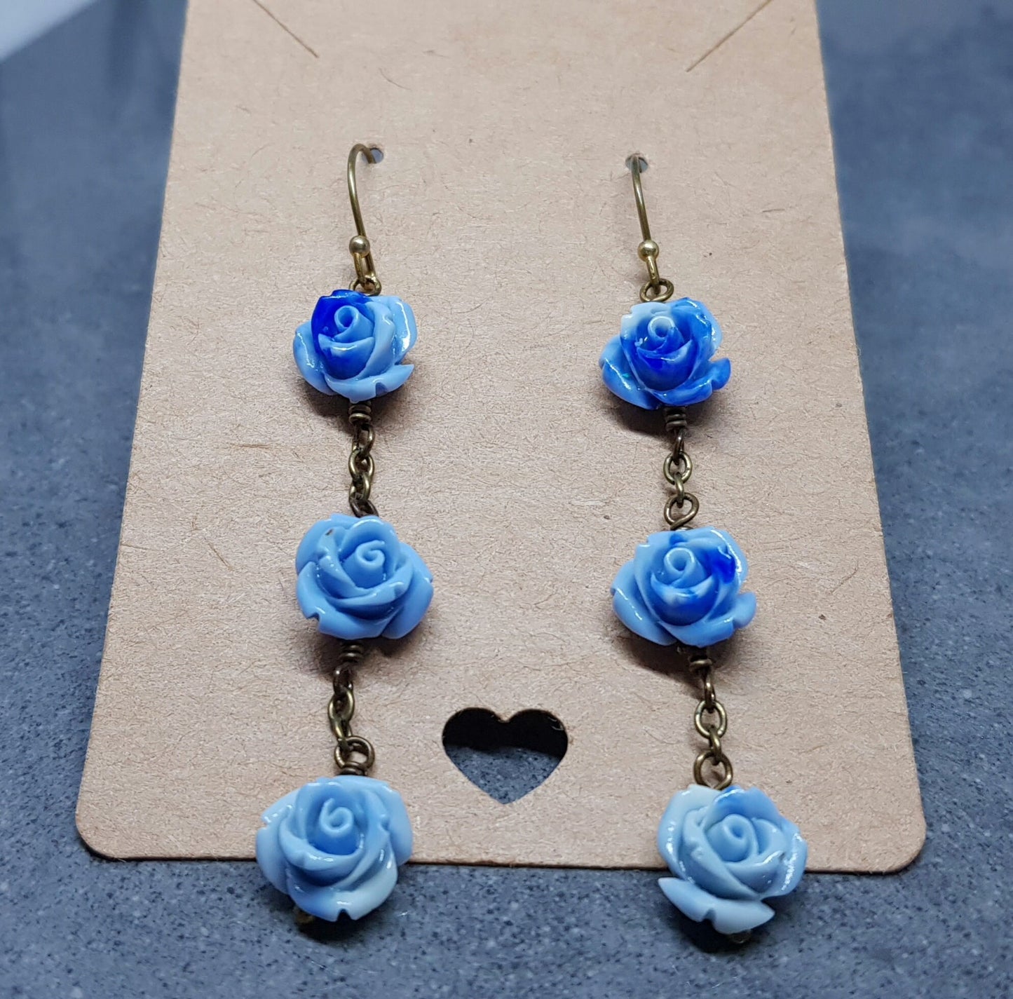 Rose Dangle Earrings, Hypoallergenic Ear Wires, Royal Blue Earrings, Rose Earrings, Vintage Style Earrings