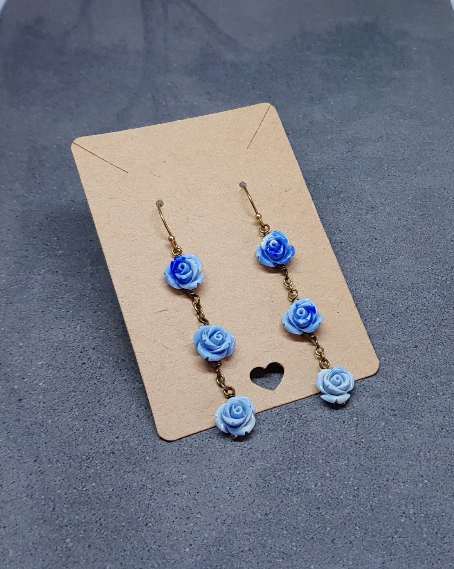 Rose Dangle Earrings, Hypoallergenic Ear Wires, Royal Blue Earrings, Rose Earrings, Vintage Style Earrings