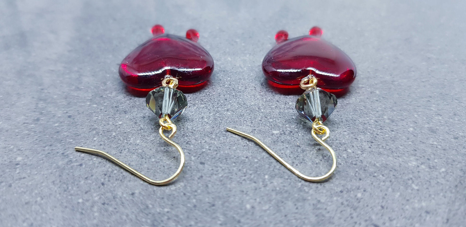 Red Heart Earrings, PRIMERO Crystals® Earrings, Hypoallergenic Ear Wires, Gothic Jewellery, Halloween Earrings, Dripping Heart