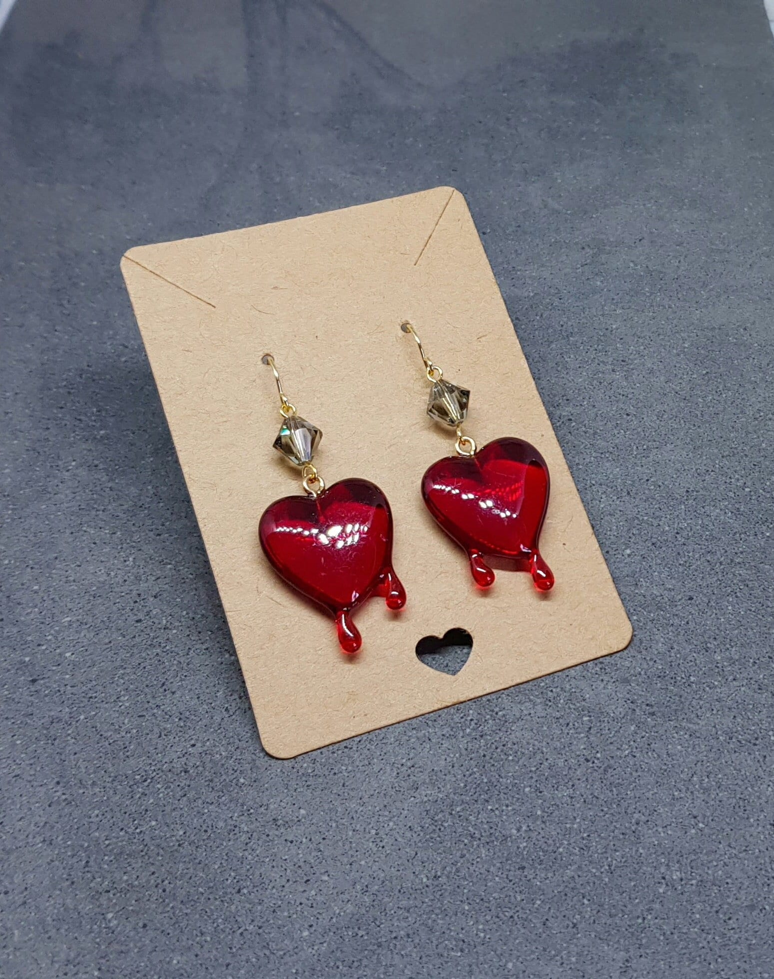 Red Heart Earrings, PRIMERO Crystals® Earrings, Hypoallergenic Ear Wires, Gothic Jewellery, Halloween Earrings, Dripping Heart