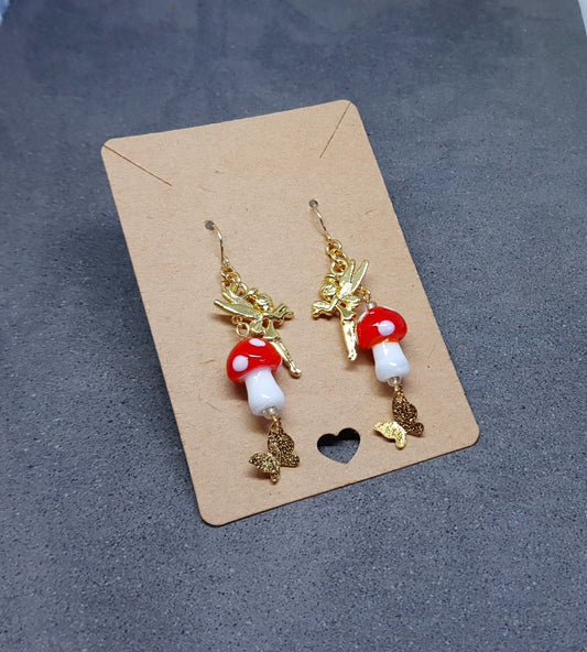 Glass Fairy Mushroom Earrings