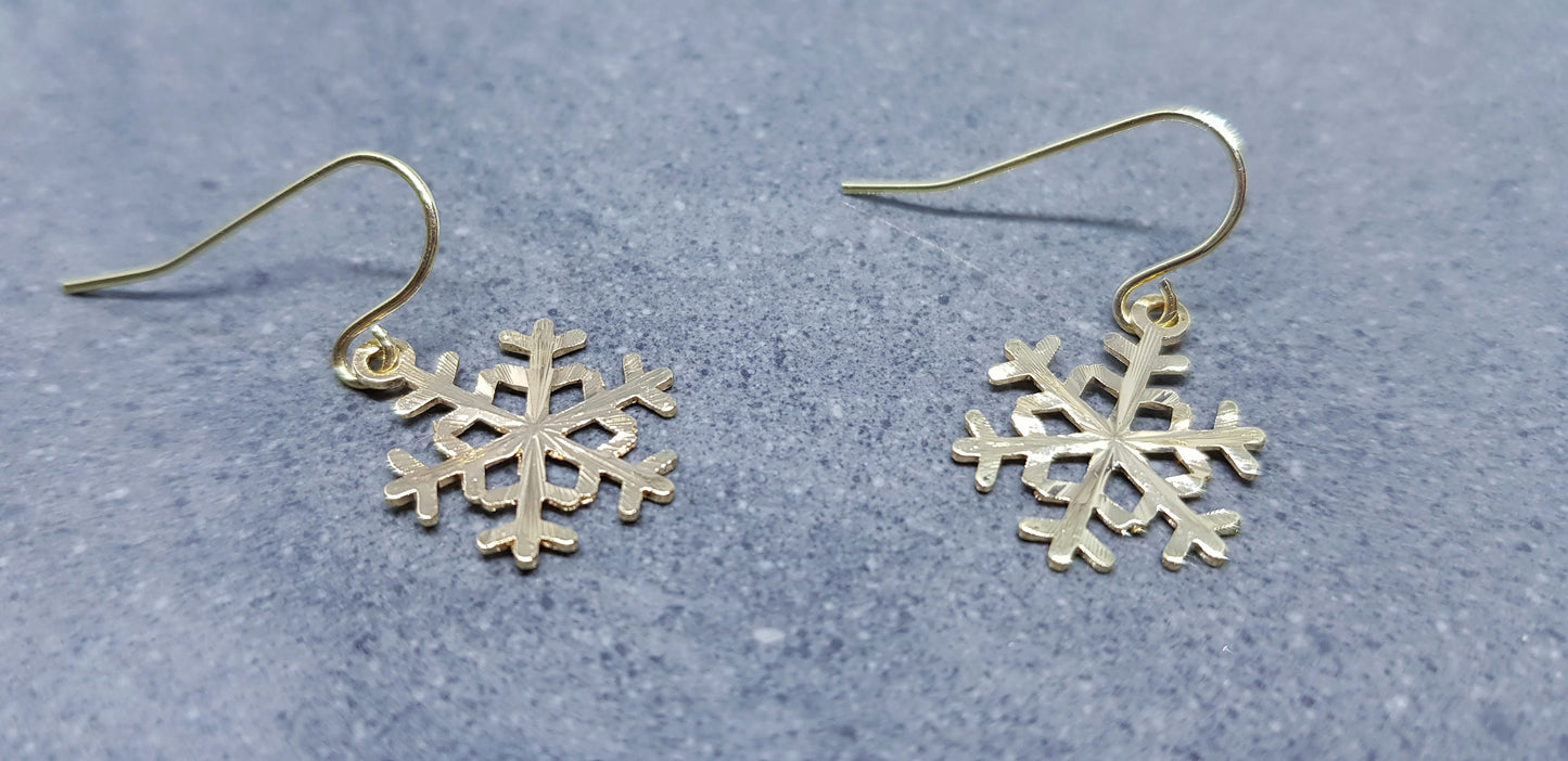 Snowflake Earrings, Hypoallergenic Ear Wires, Gold Snowflake Earrings, Christmas Earrings, Brass Earrings, Festive Earrings